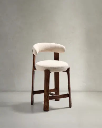 GRANITE beige chenille stool with a dark ash base