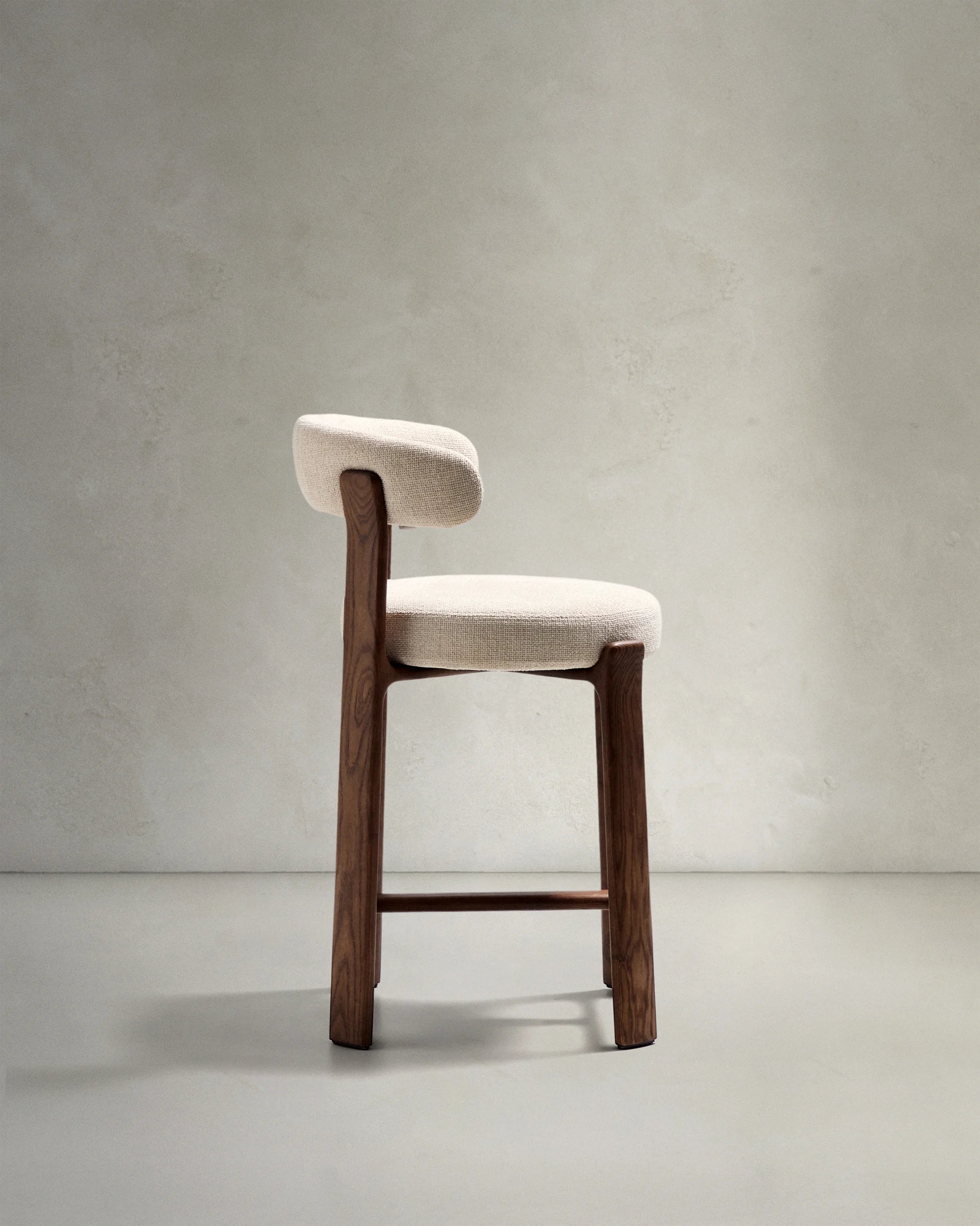GRANITE beige chenille stool with a dark ash base