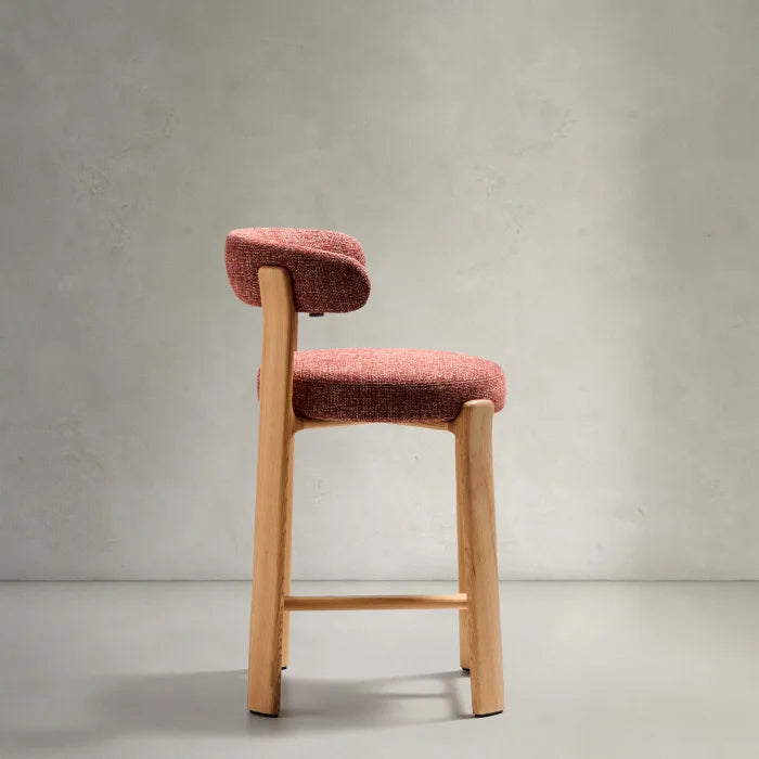 GRANITE roter Chenille-Hocker mit Eschengestell