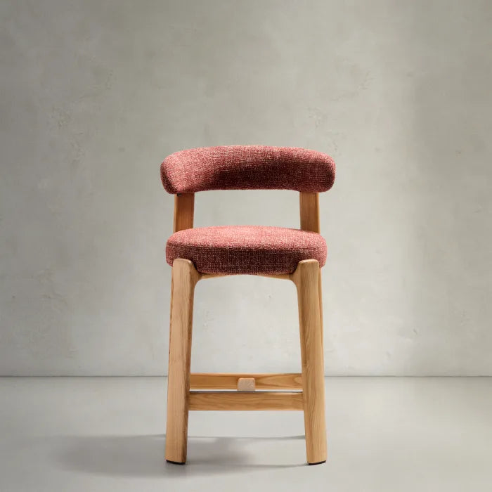 GRANITE roter Chenille-Hocker mit Eschengestell