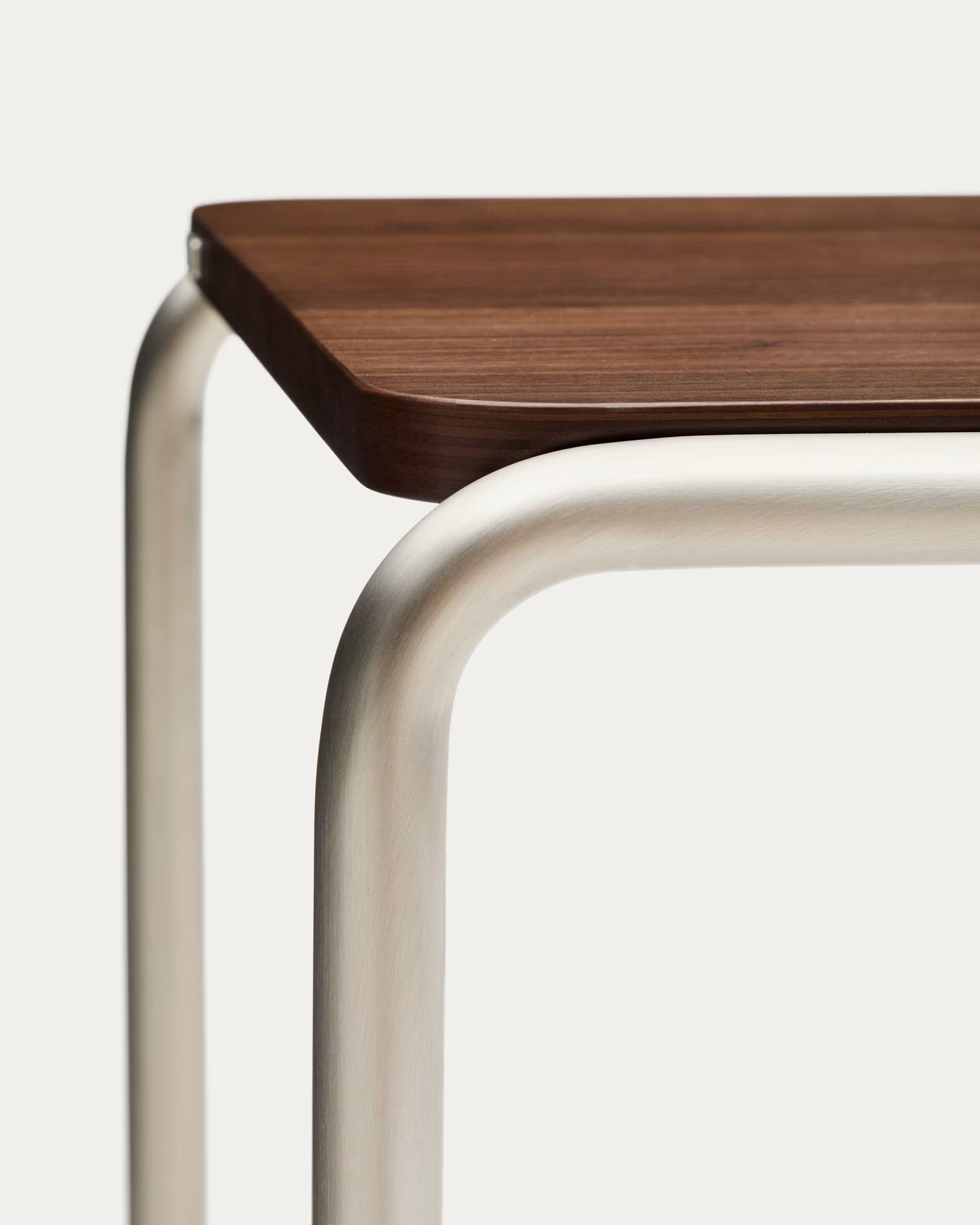 TARSEL dark brown side table with walnut veneer and steel base