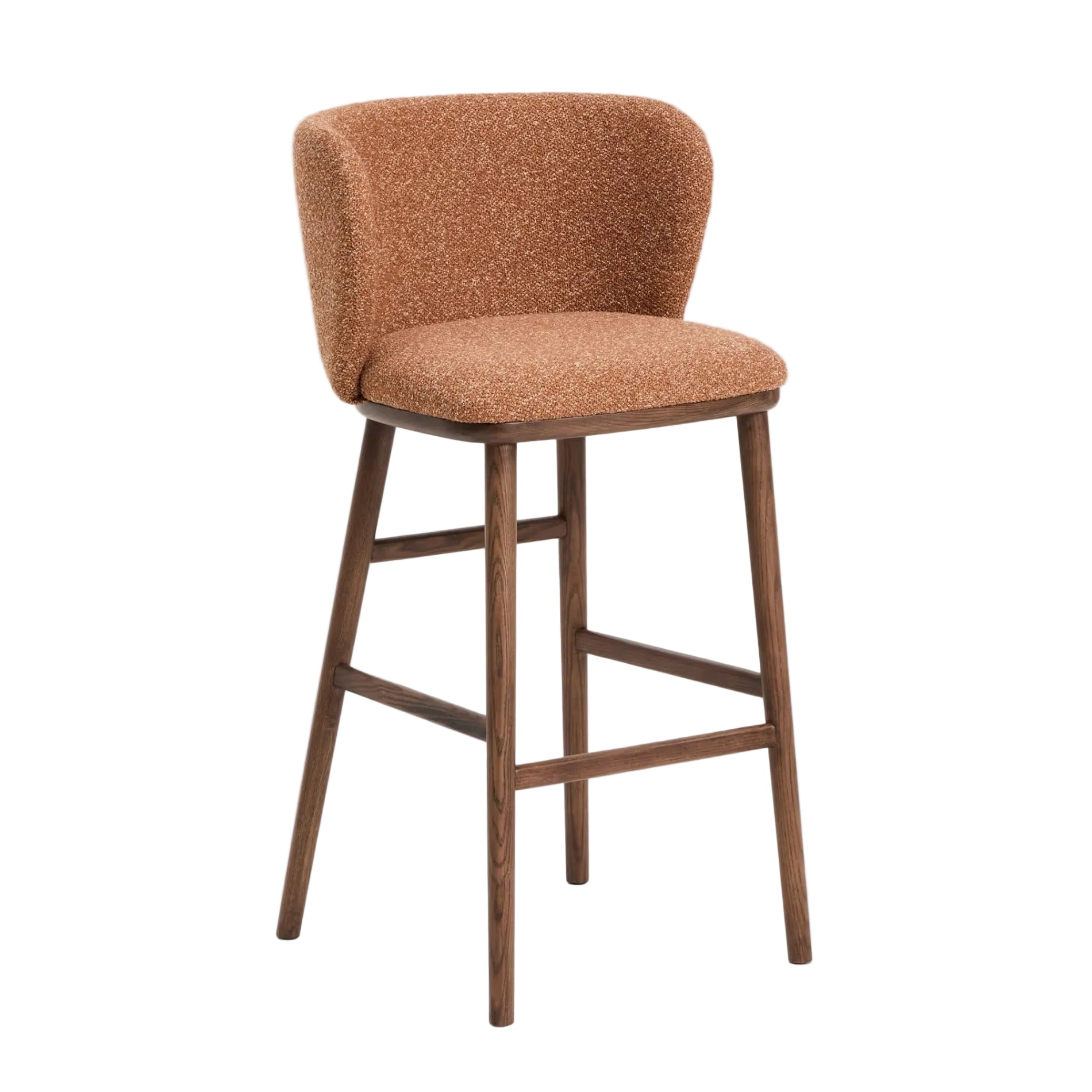 Barhocker CISELIA ziegelroter Chenille mit dunklem Eschenfuß