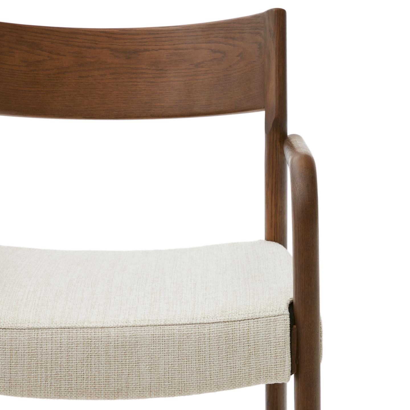 FALCONERA Stuhl beige Chenille mit dunklem Eichengestell