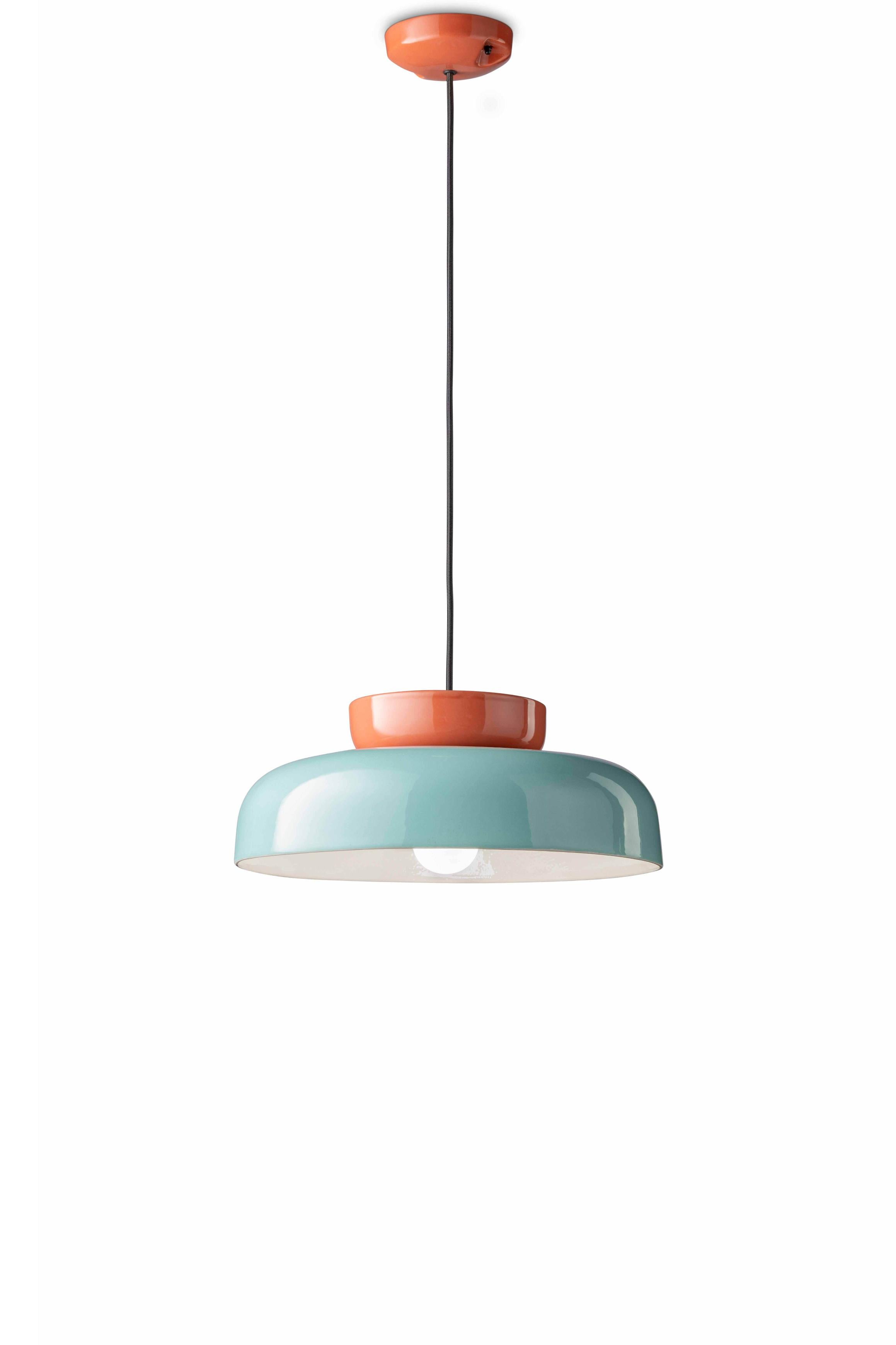 Ceramic pendant lamp MARACANÀ in blue with orange