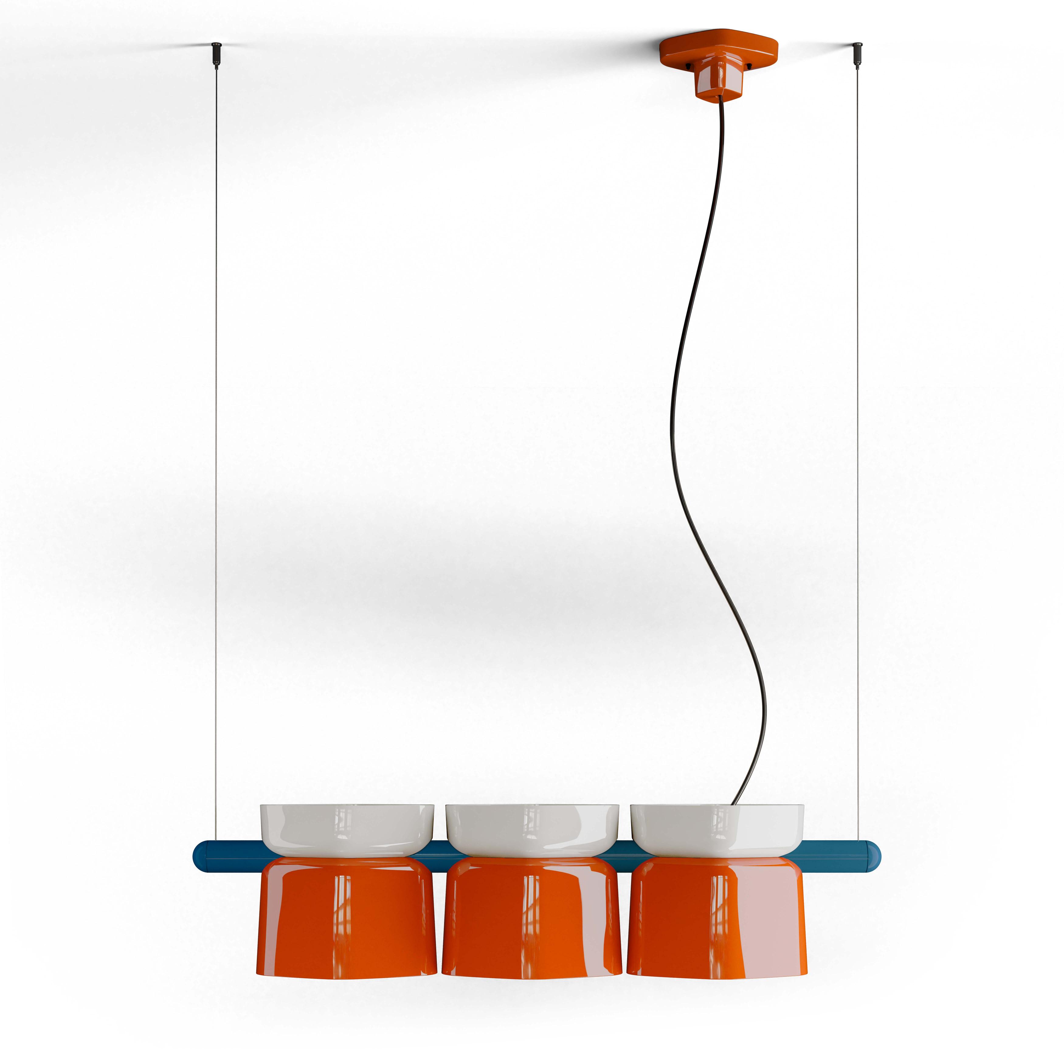YAKITORI ceramic pendant lamp in orange with cream and cobalt