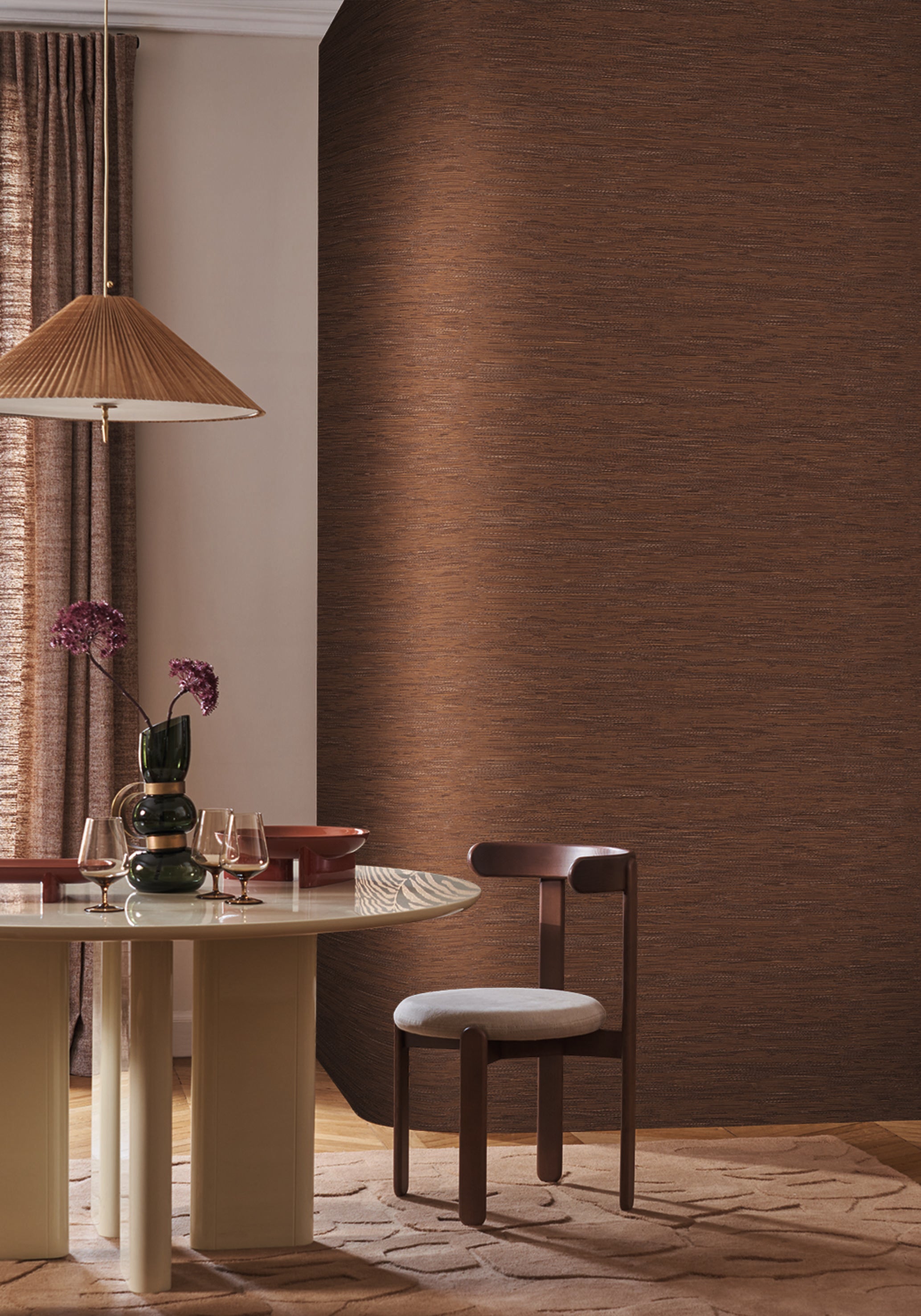 Strukturierte Tapete, die Jacquard-Stoff imitiert TATAMI - COGNAC braun