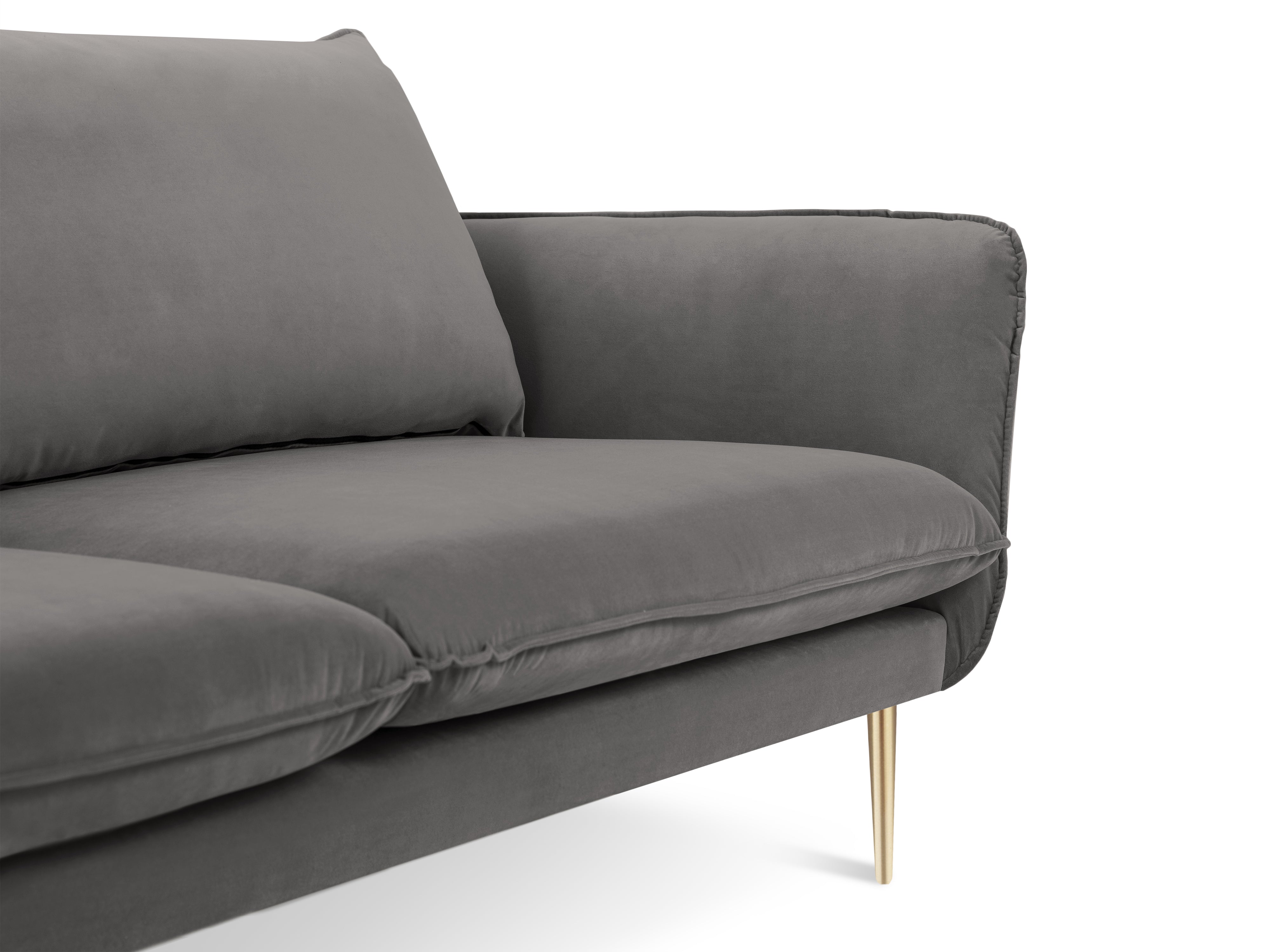Velvet 2-seater Sofa VIENNA light gray with gold base