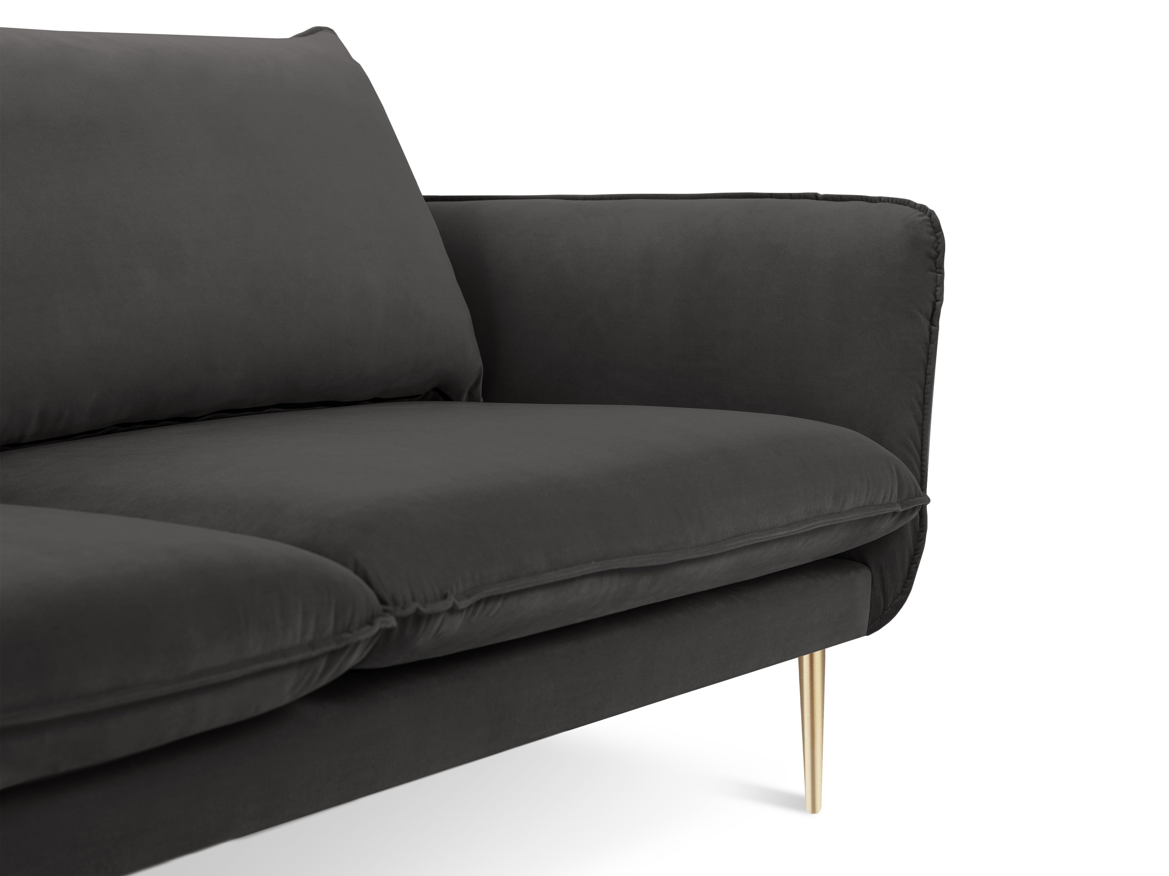 Velvet 2-seater Sofa VIENNA dark gray with a gold base