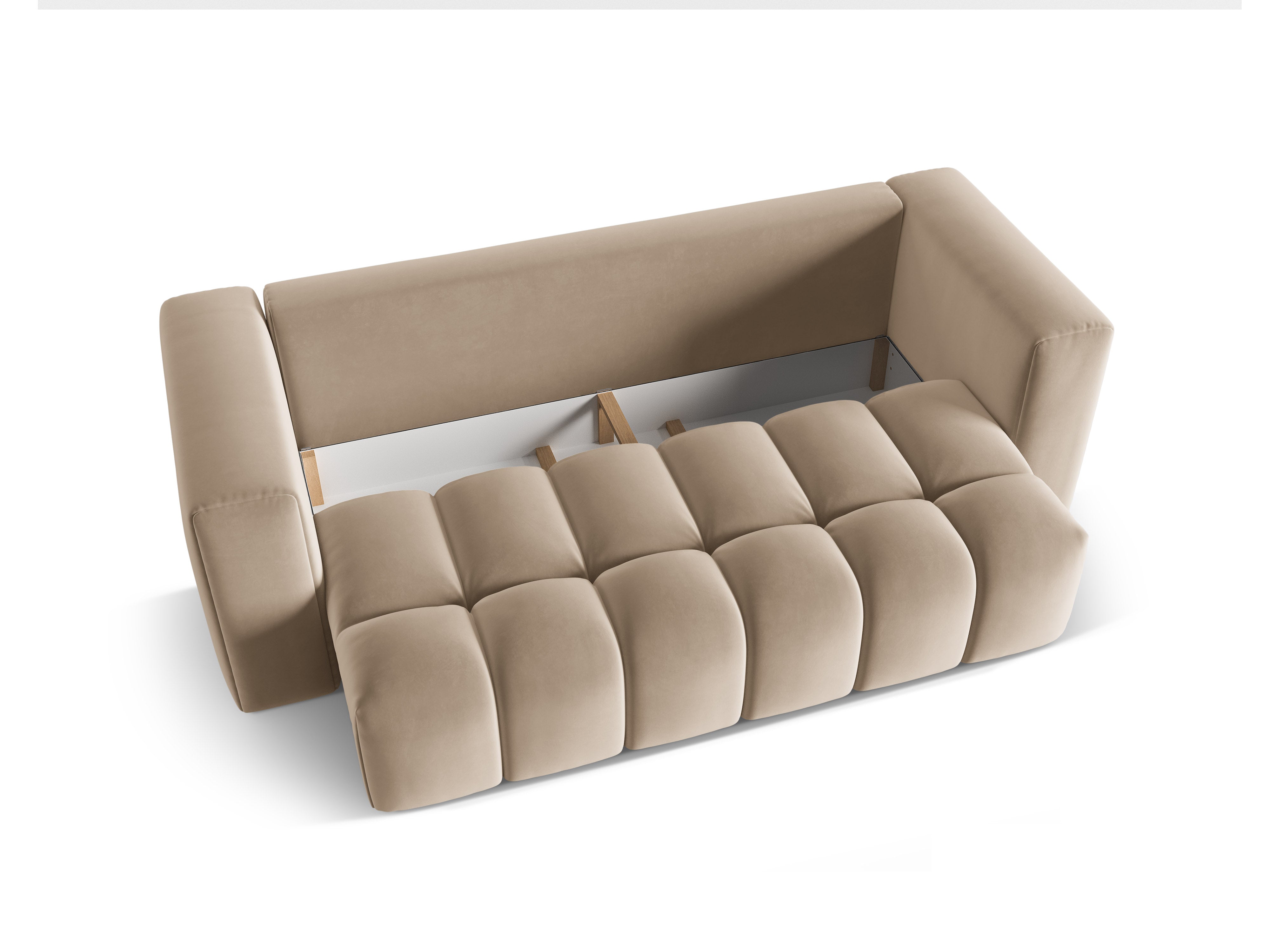 Sofa aksamitna 3-osobowa z funkcją spania VERONA piaskowy – Cosmopolitan Design
