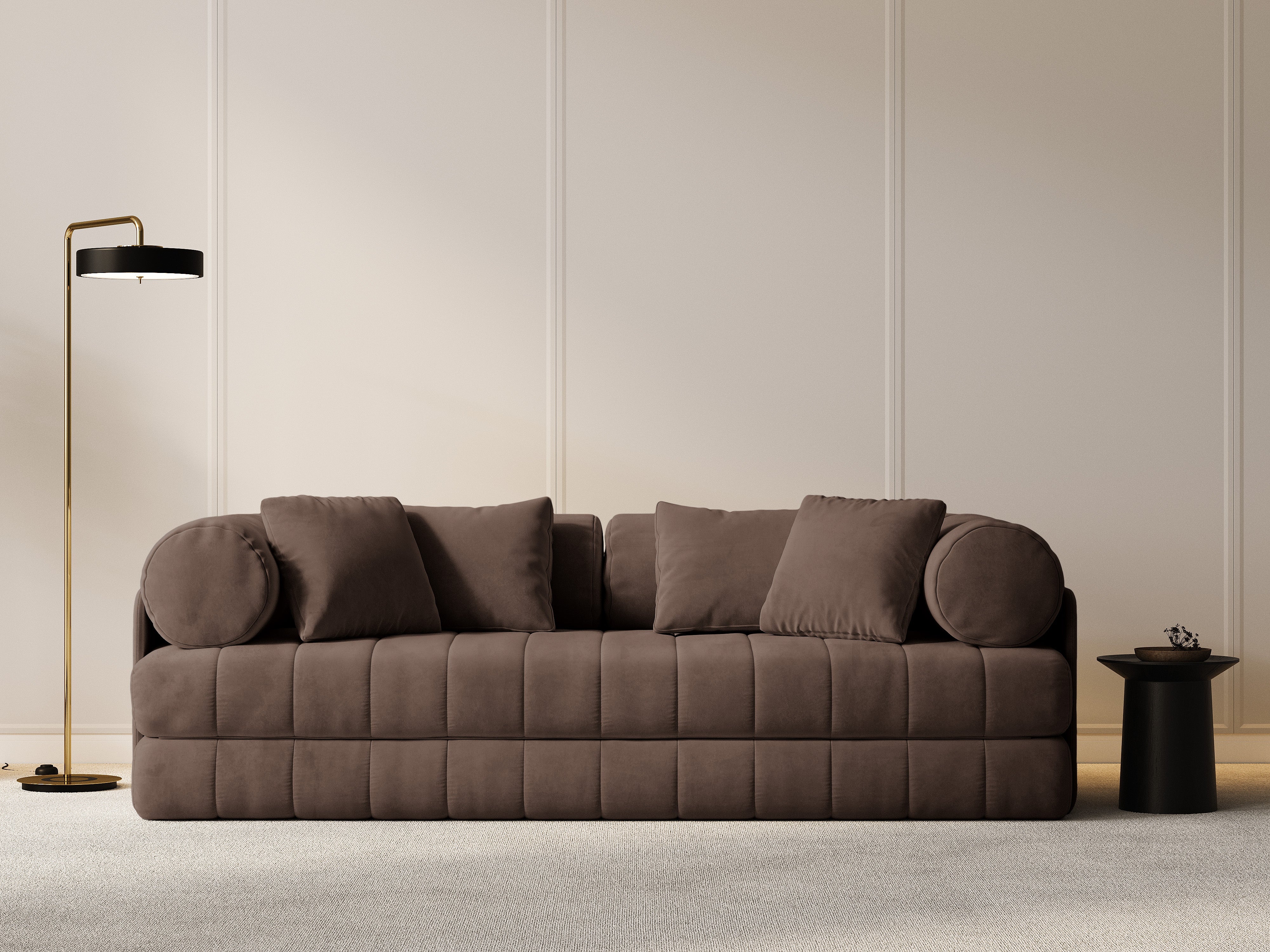 Sofa aus Samt für 3 Personen mit Schlaf-Funktion KEMI schokoladenbraun
