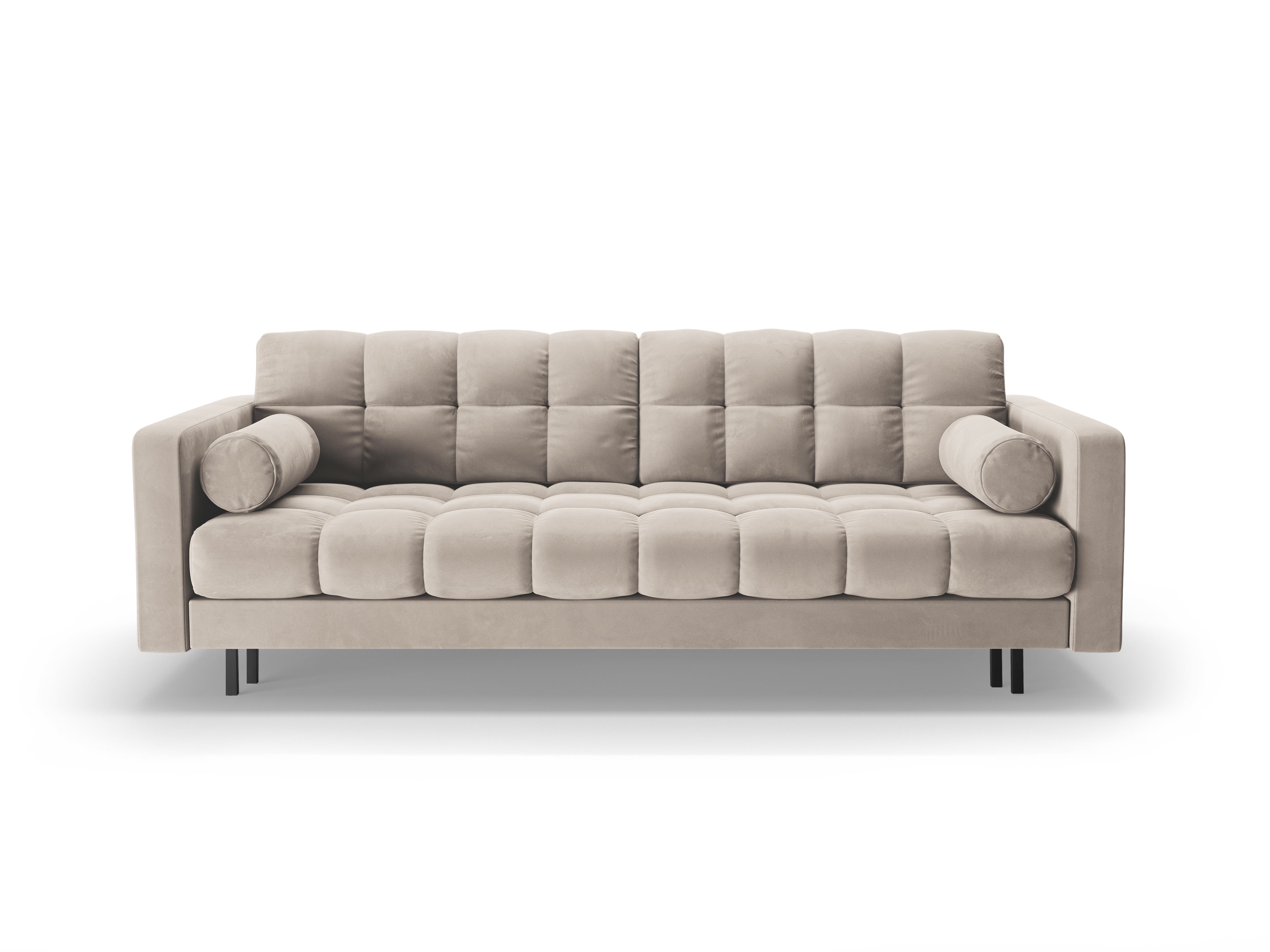 Samt 3-Sitzer Sofa mit Schlaffunktion BALI beige mit schwarzem Gestell