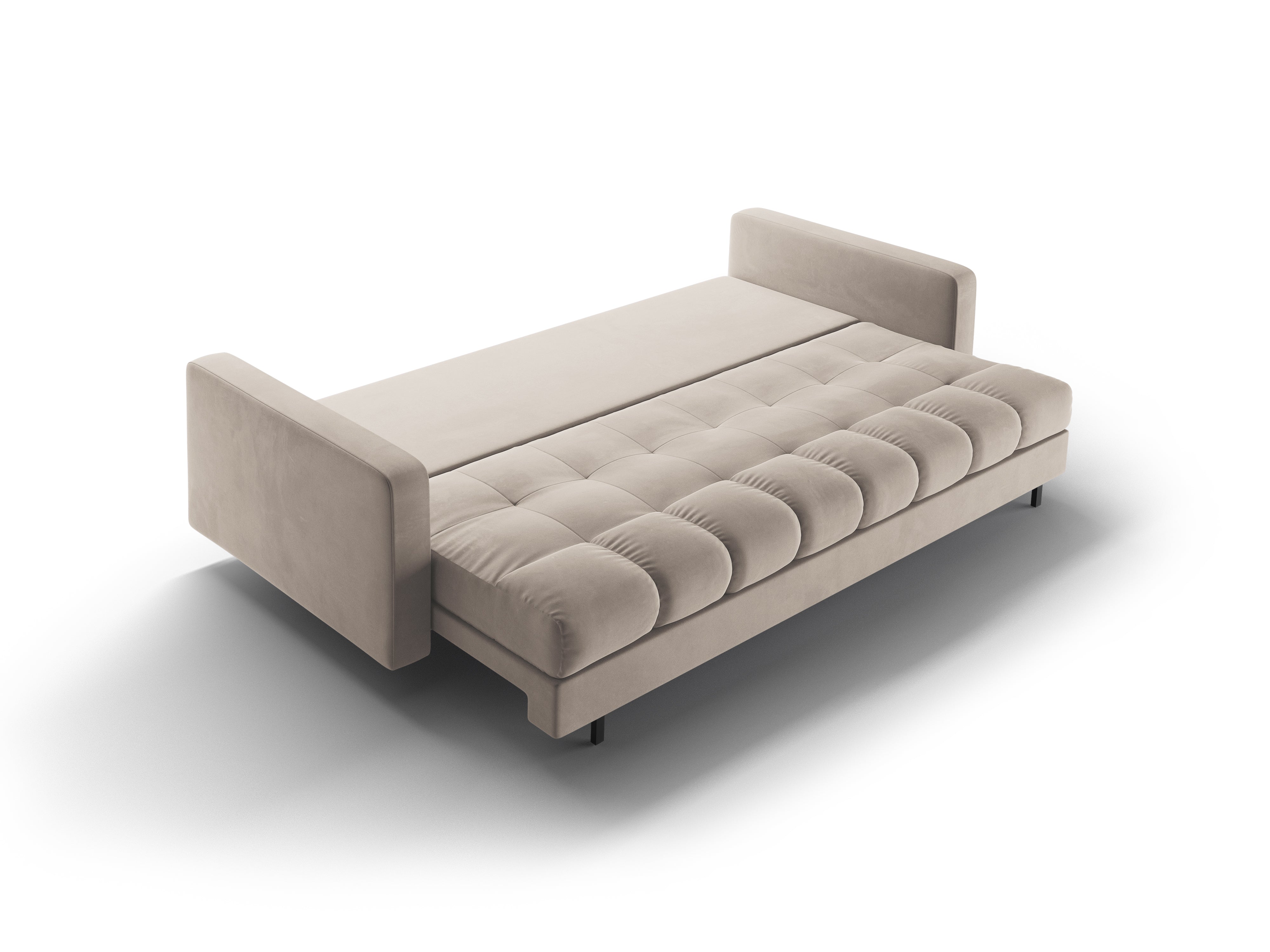 Samt 3-Sitzer Sofa mit Schlaffunktion BALI beige mit schwarzem Gestell
