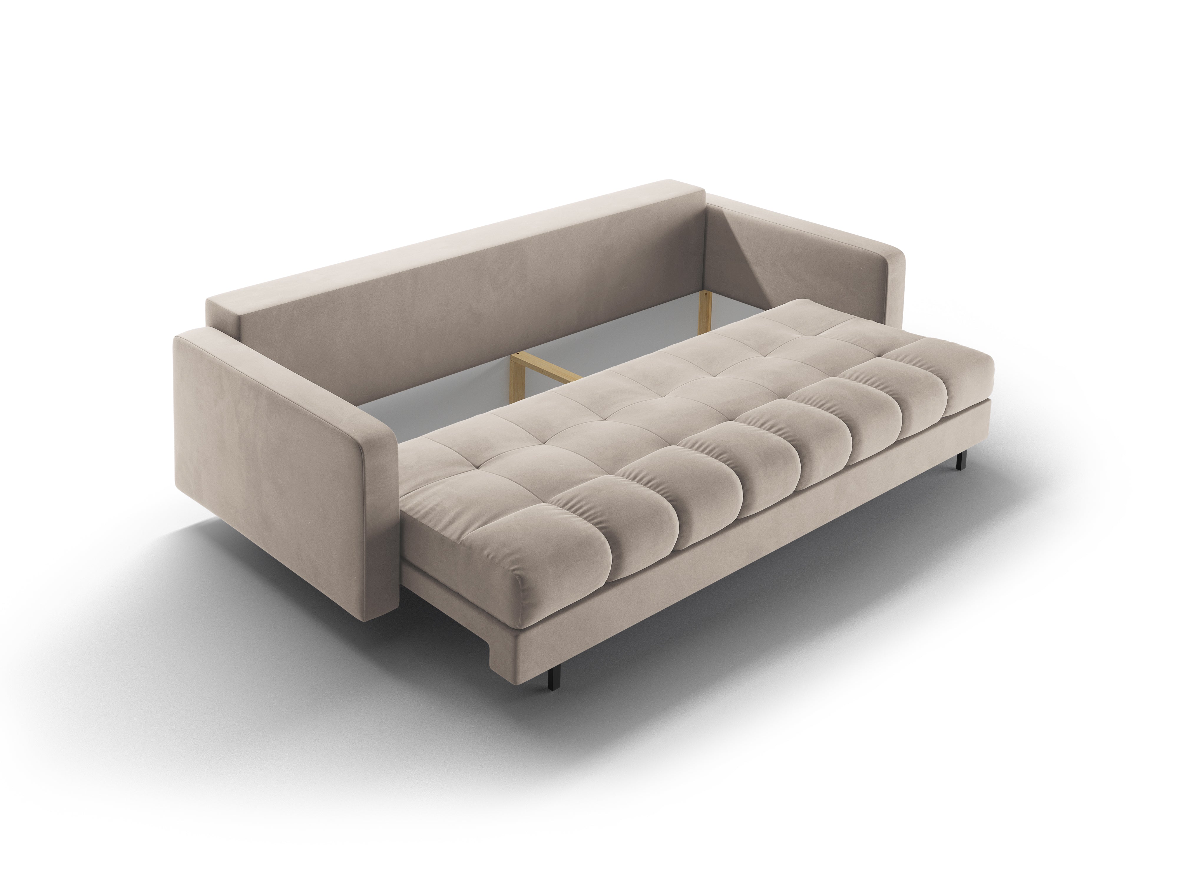 Samt 3-Sitzer Sofa mit Schlaffunktion BALI beige mit schwarzem Gestell