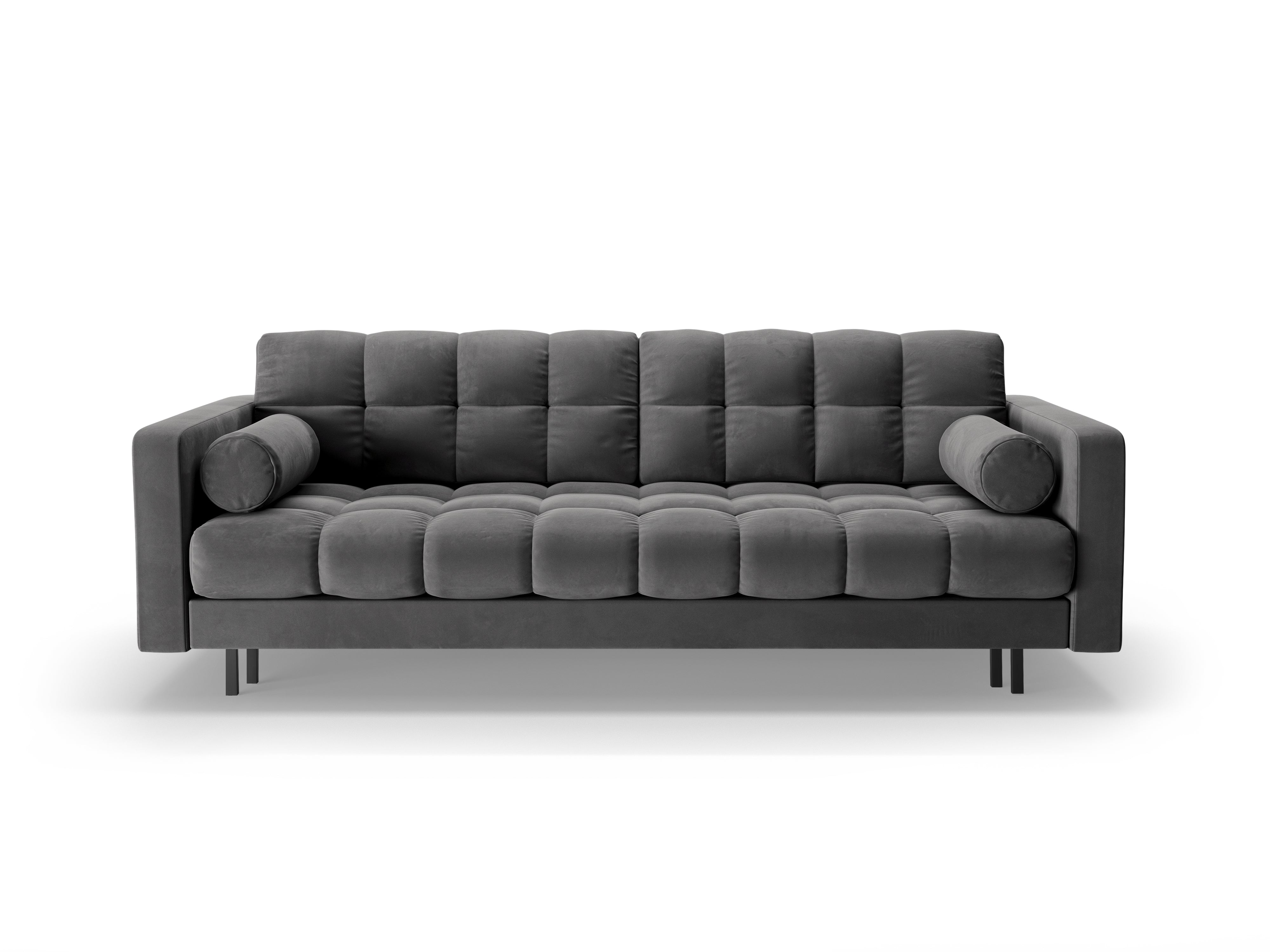 Gray velvet 3-seater sofa with sleeping function BALI with a black base