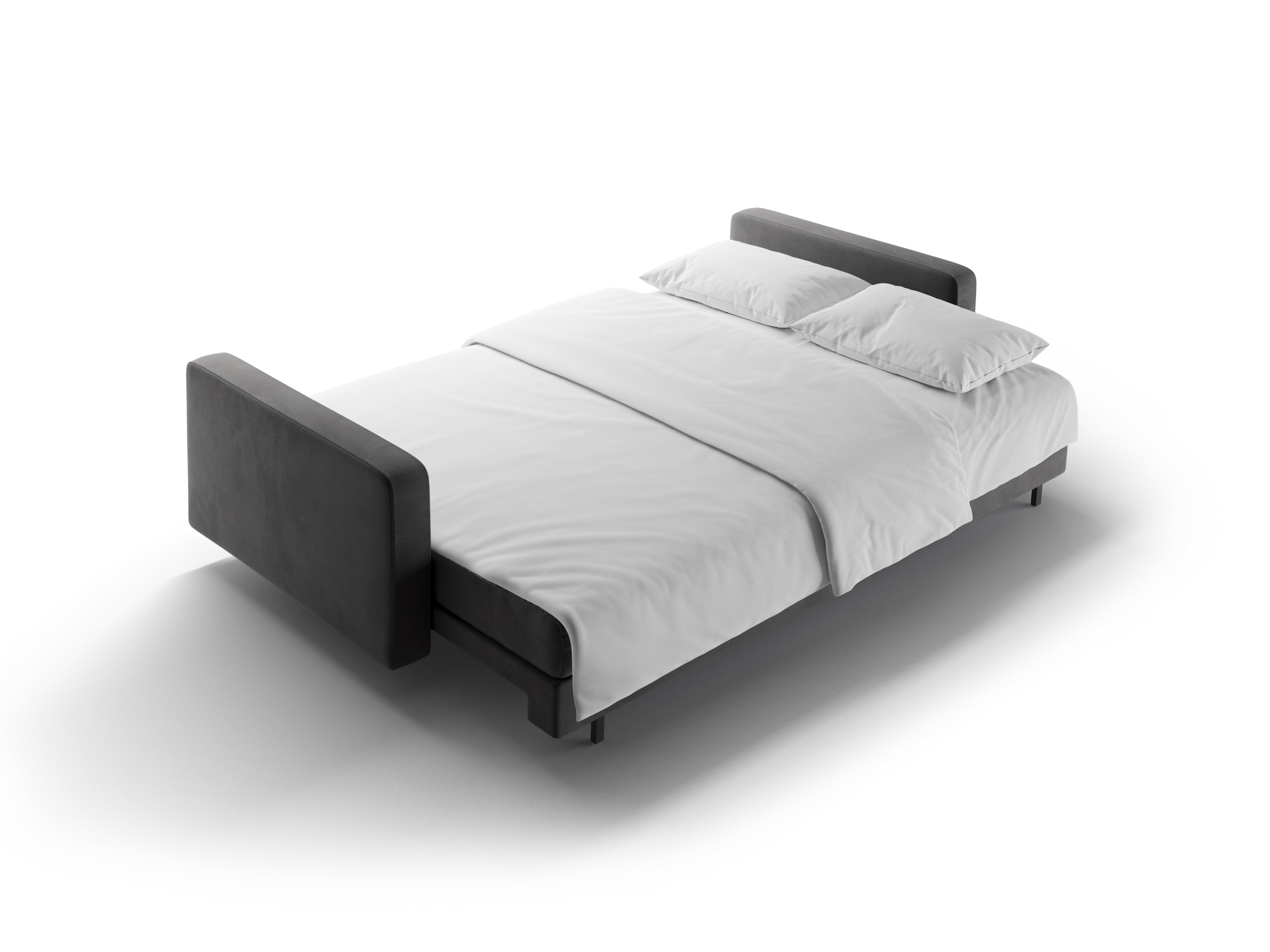 Gray velvet 3-seater sofa with sleeping function BALI with a black base