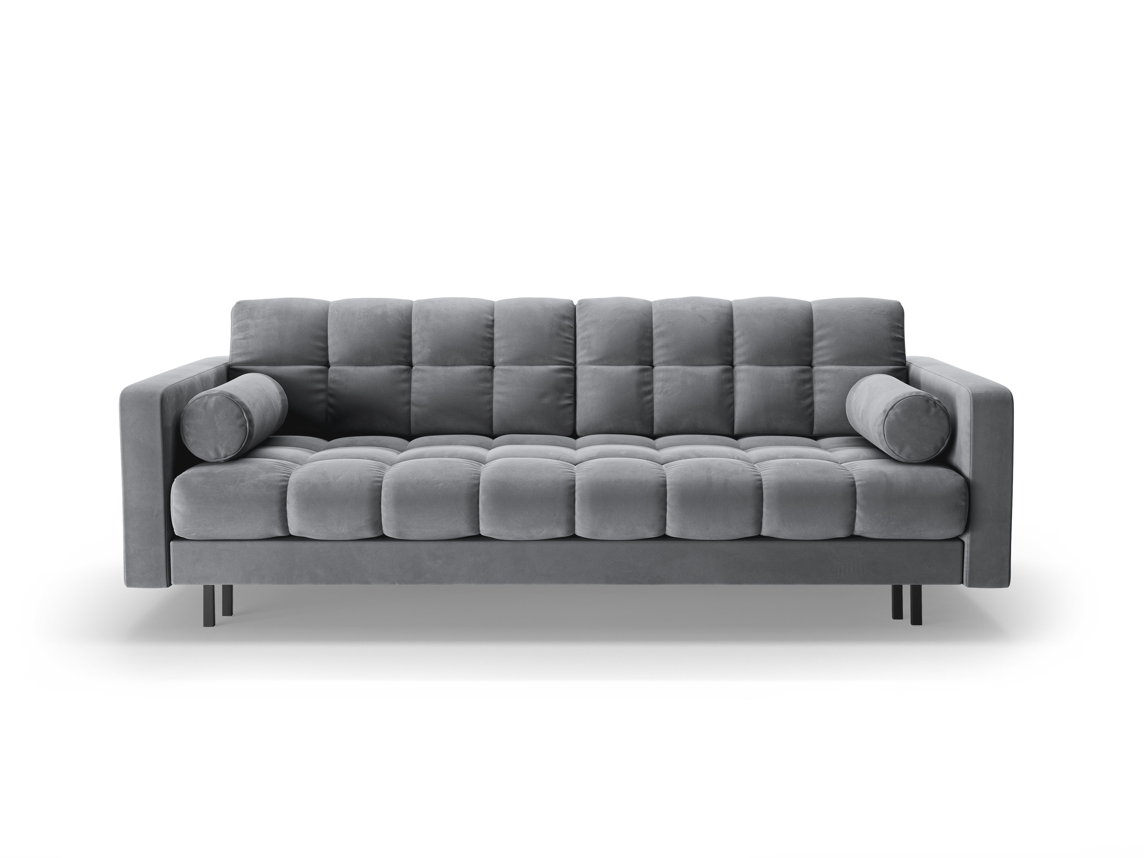 3-seater velvet sofa with sleeping function BALI light gray with black base