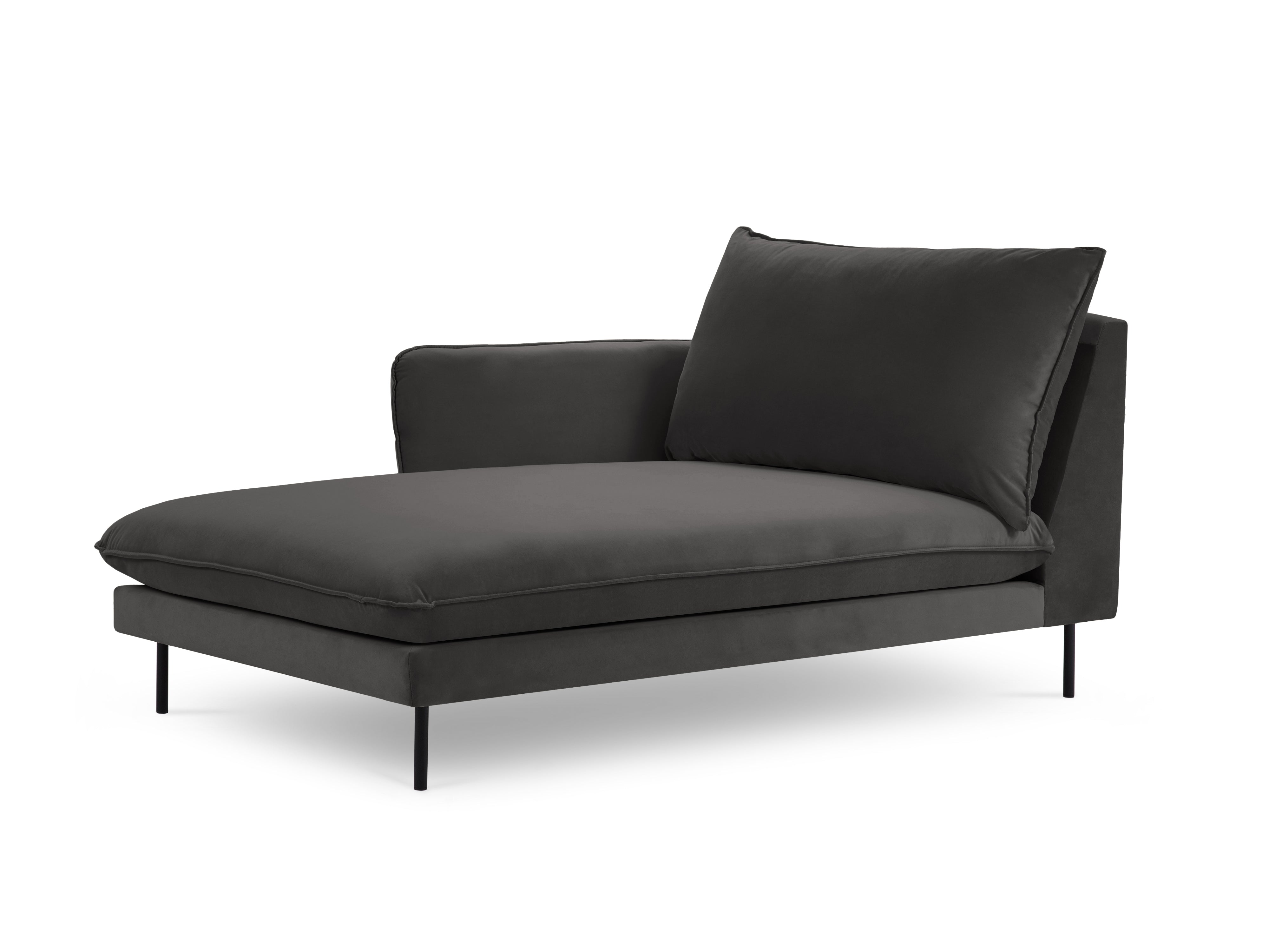 Left-facing velvet chaise longue VIENNA dark gray with black base