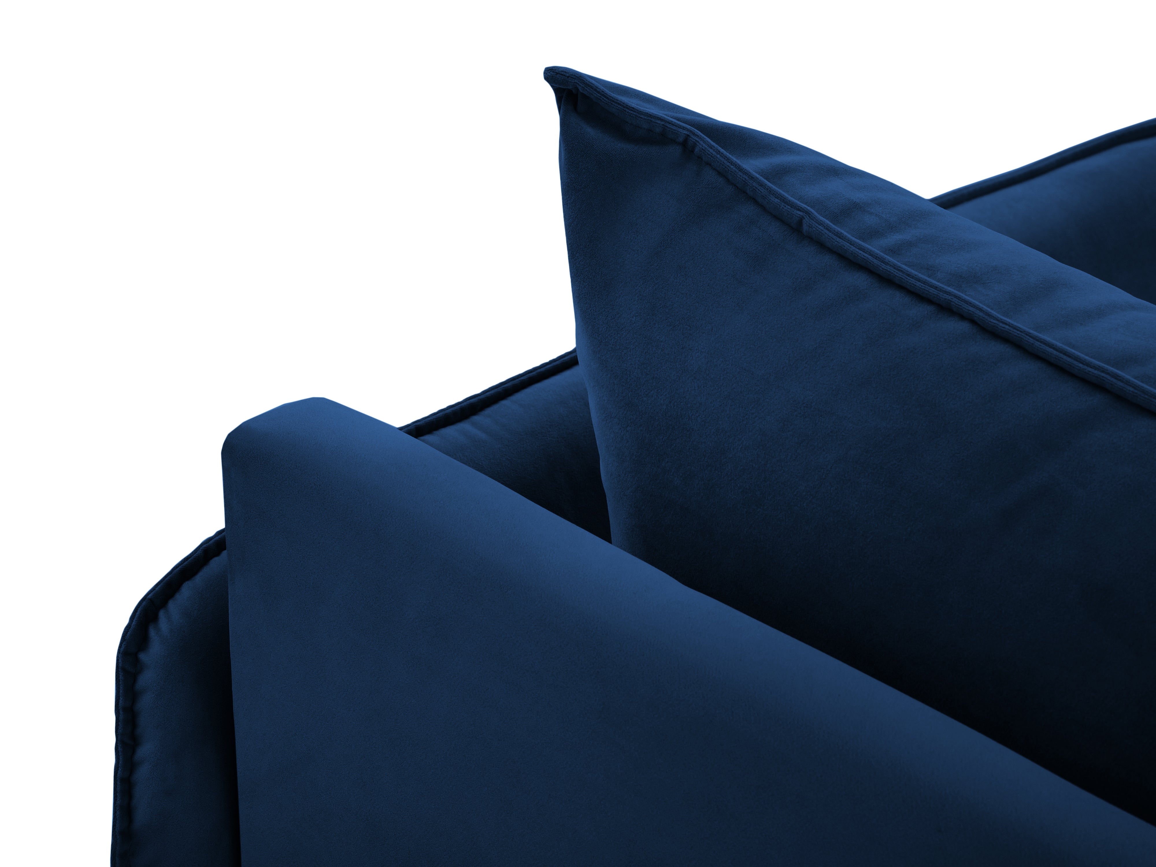 Sofa panoramisch samtig für 6 Personen VIENNA königsblau mit schwarzem Gestell