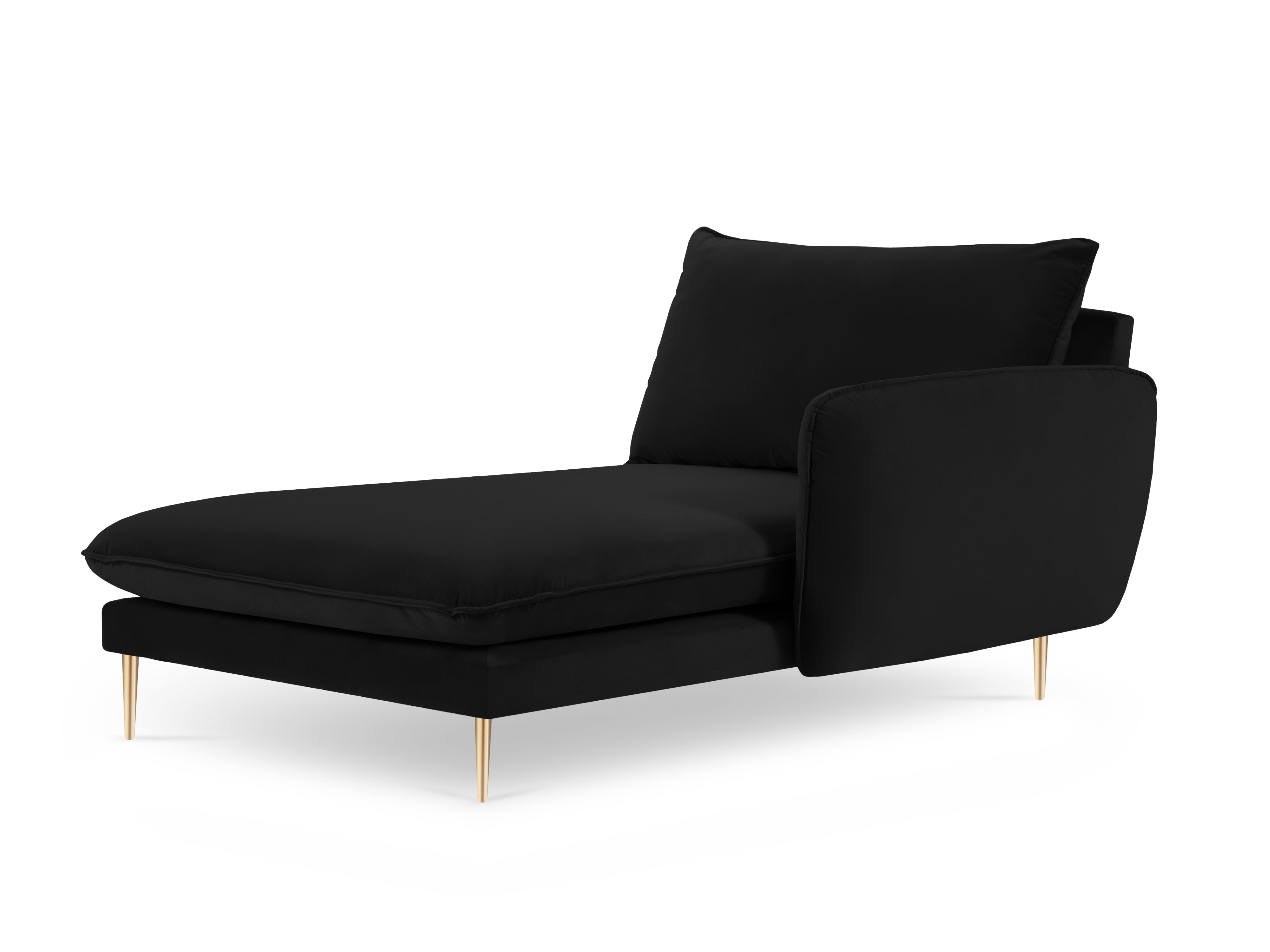 Right-facing velvet chaise longue VIENNA black with gold base