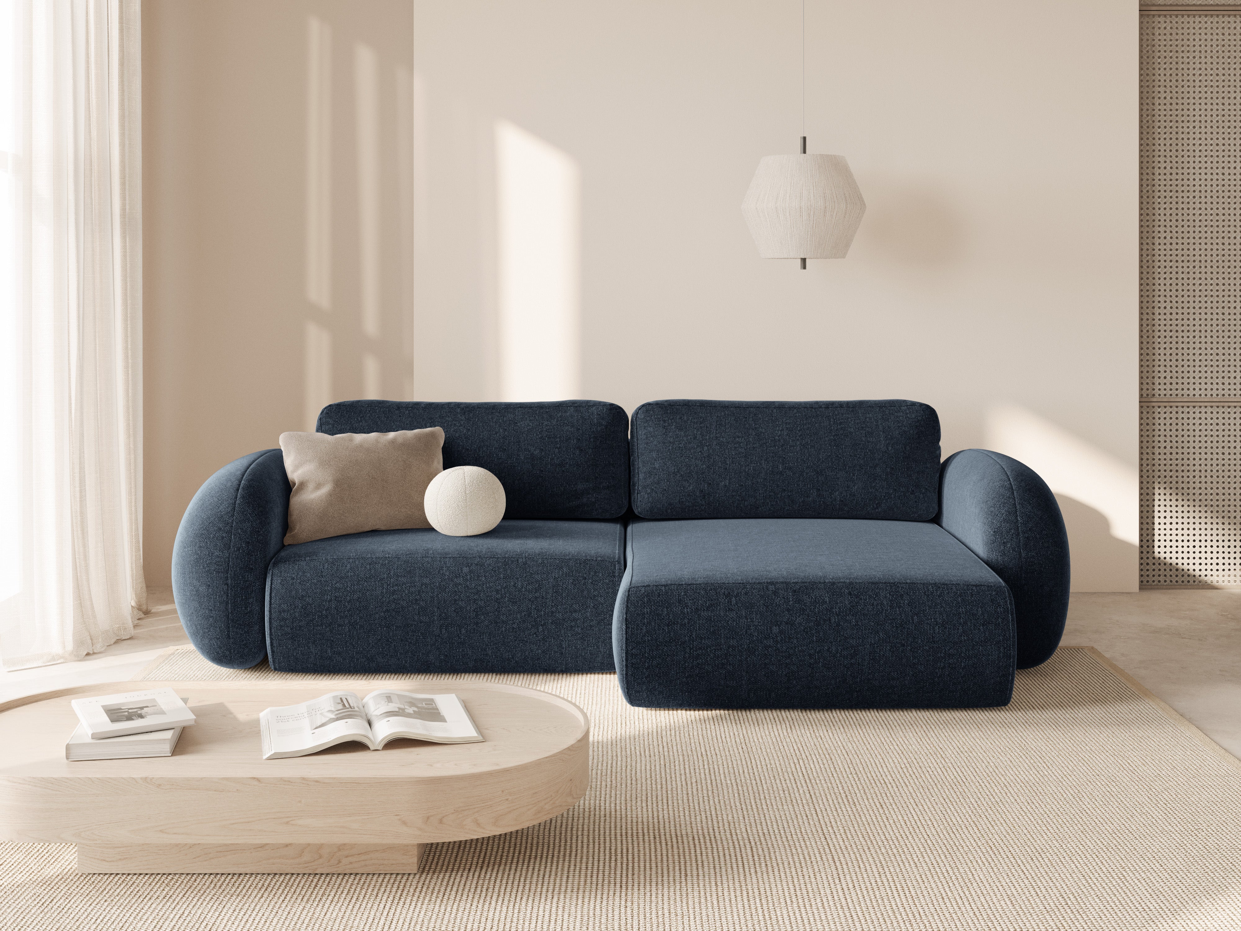 Universal corner sofa with sleeping function for 4 people TONALE navy blue