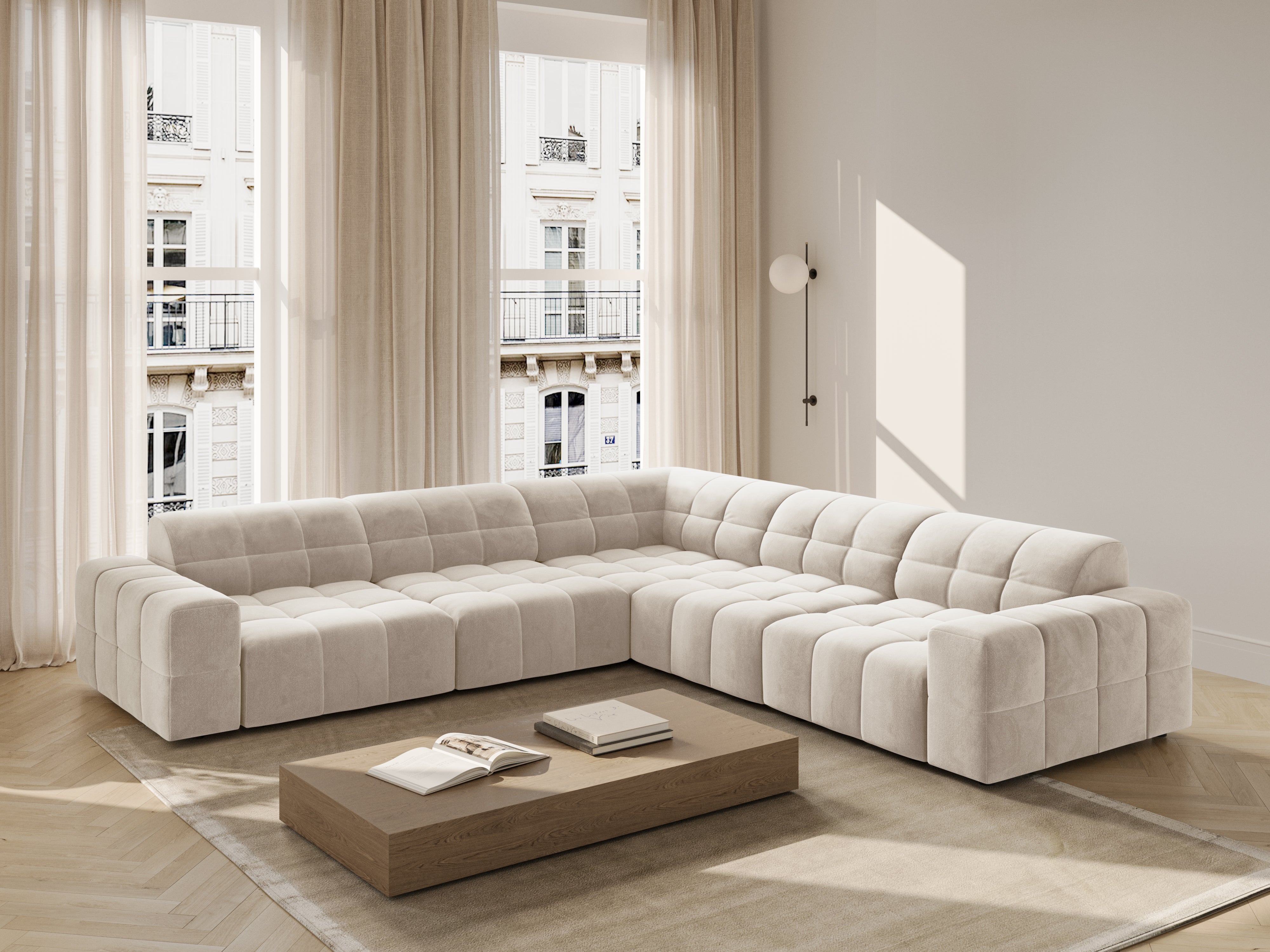 Symmetrical Velvet Corner Sofa CHICAGO Light Beige
