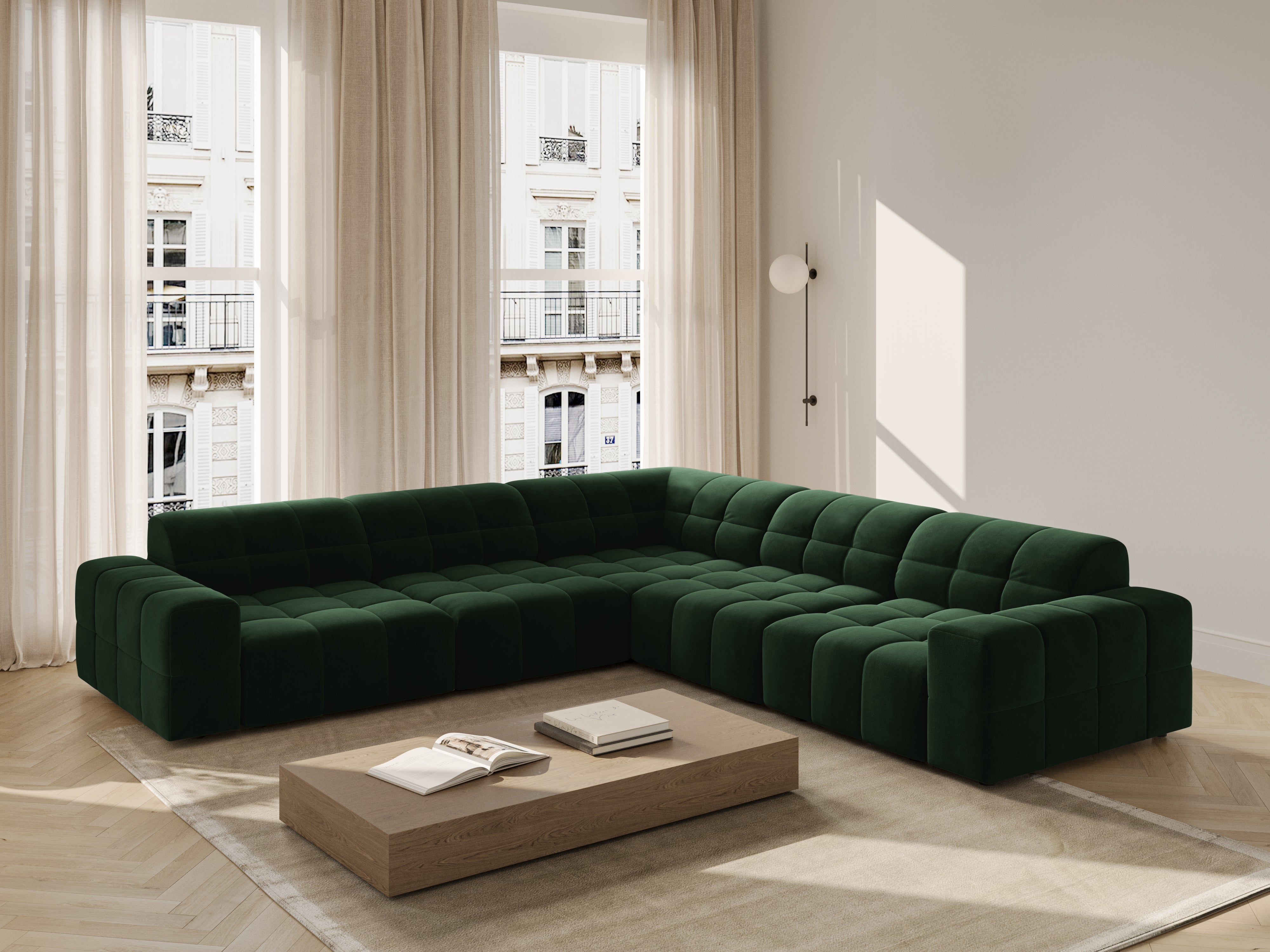 Symmetrical Velvet Corner Sofa CHICAGO Bottle Green