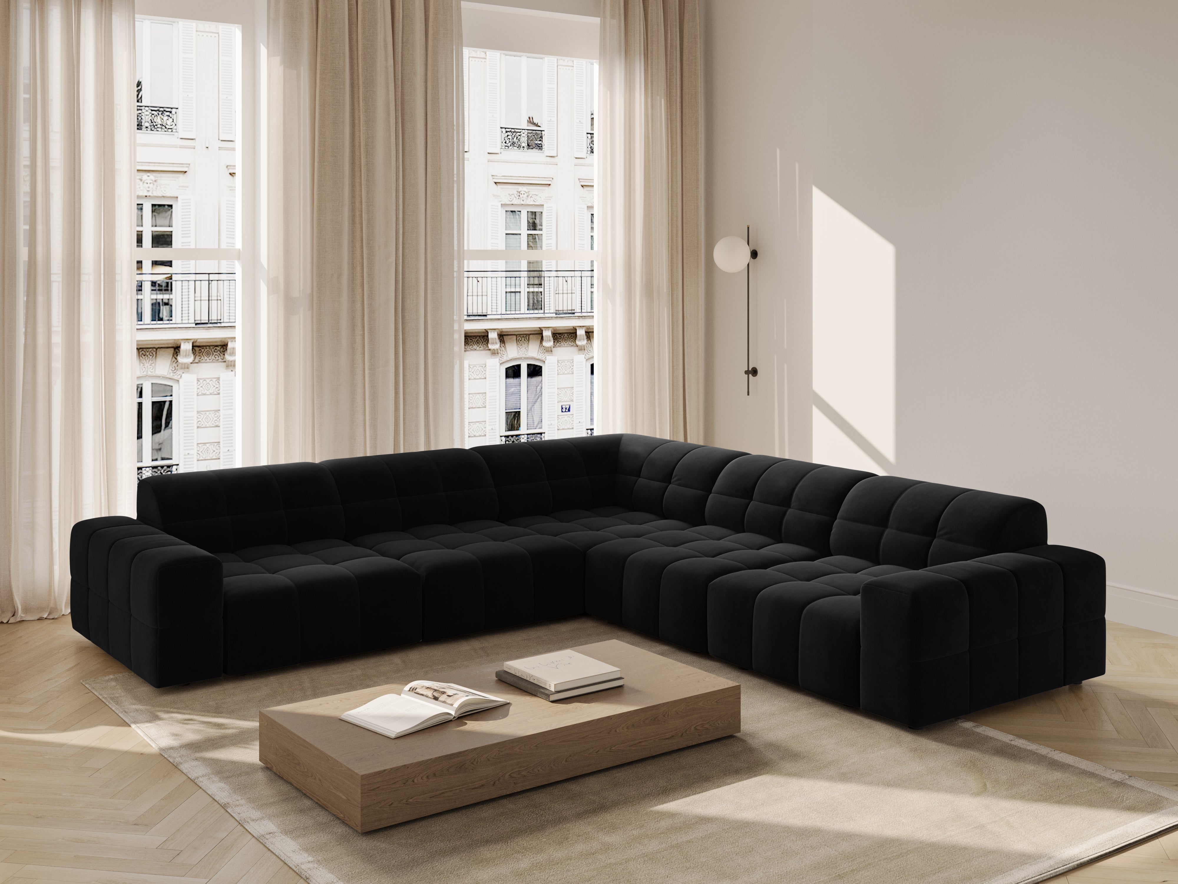 Symmetrical Velvet Corner Sofa CHICAGO Black