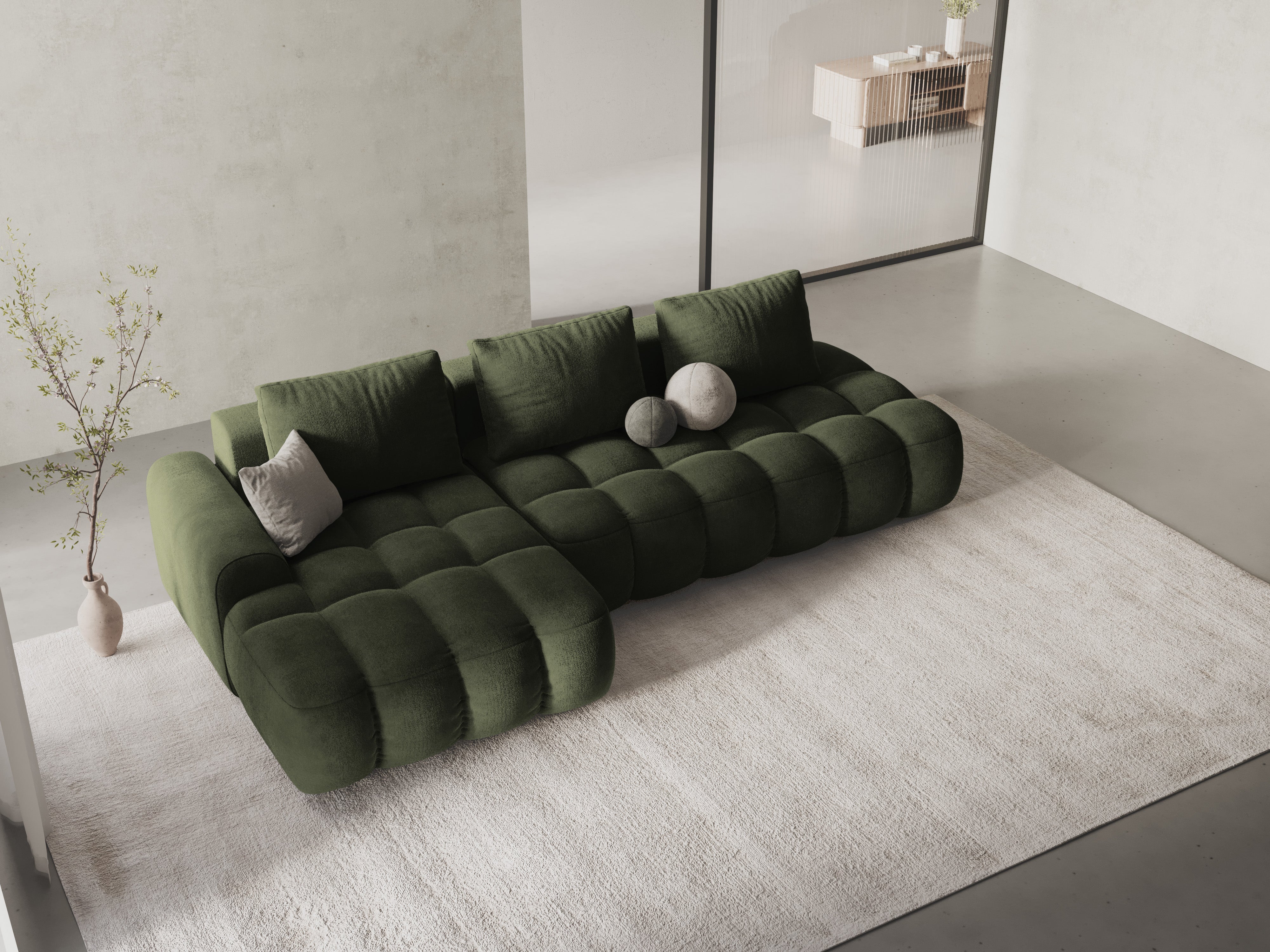 Left-facing velvet corner sofa bed for 3 people LINZ green
