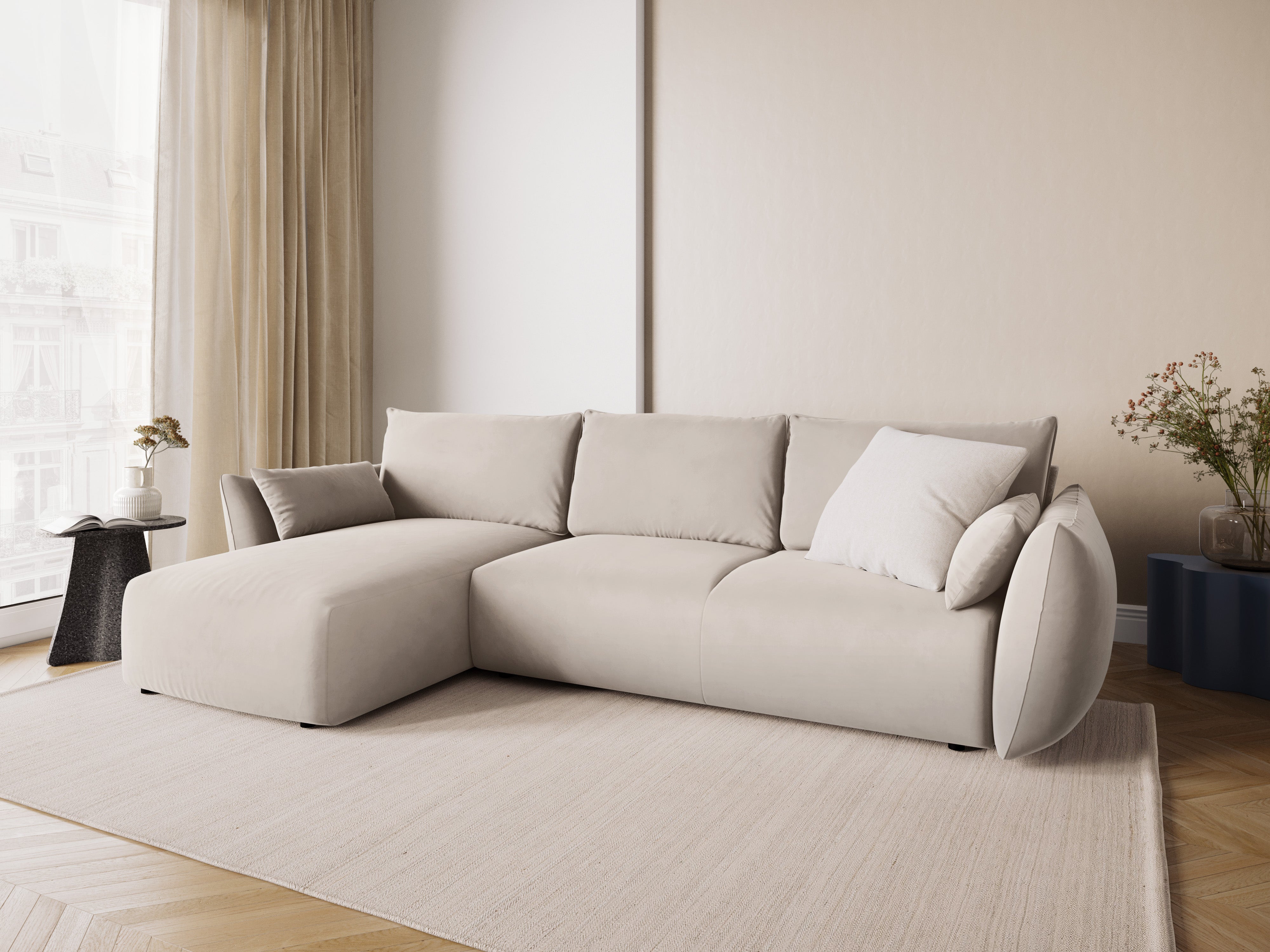 Linkes Samt-Ecksofa mit Schlaffunktion MATERA beige