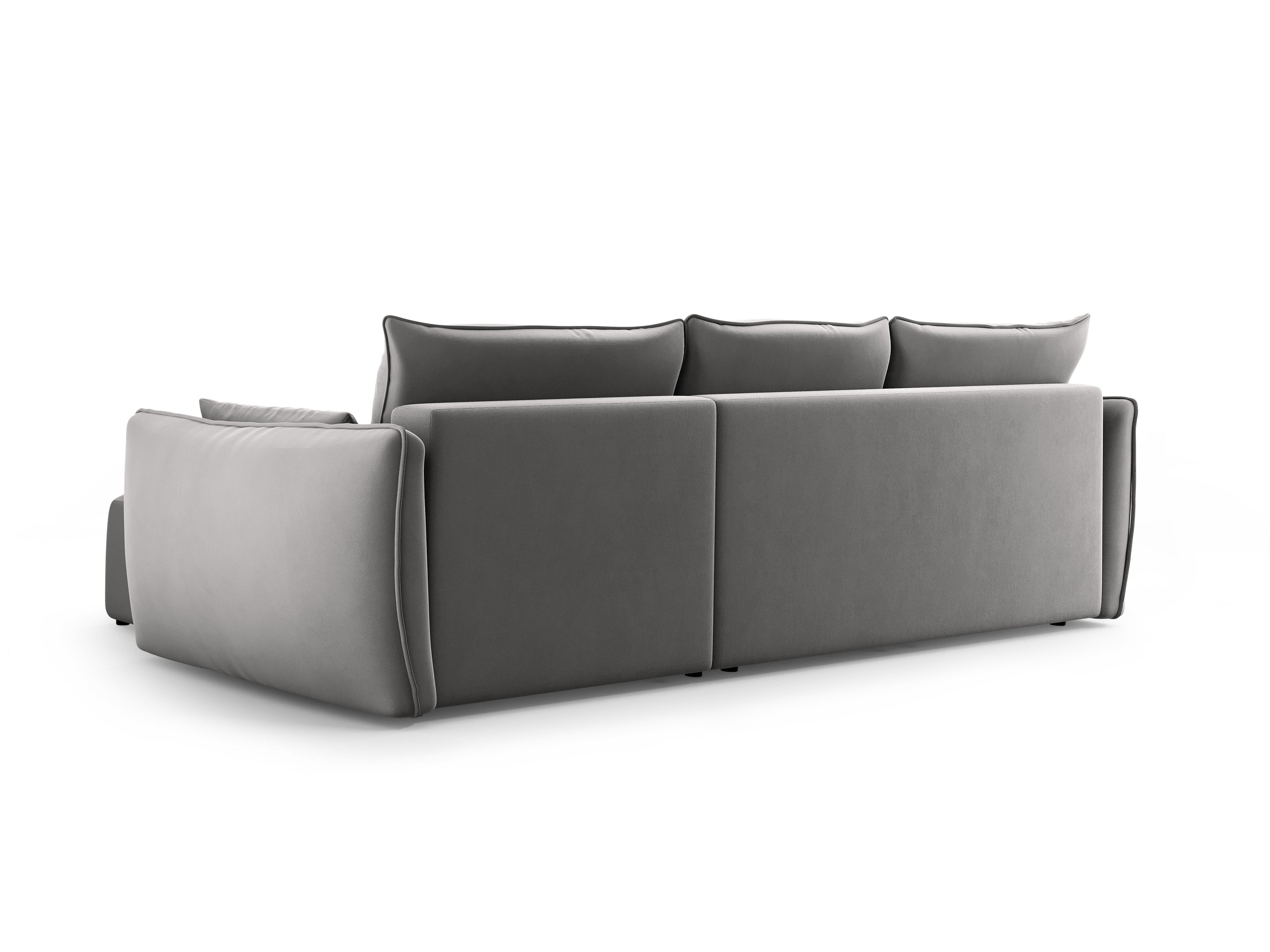 Left-facing velvet corner sofa with sleeping function MATERA gray