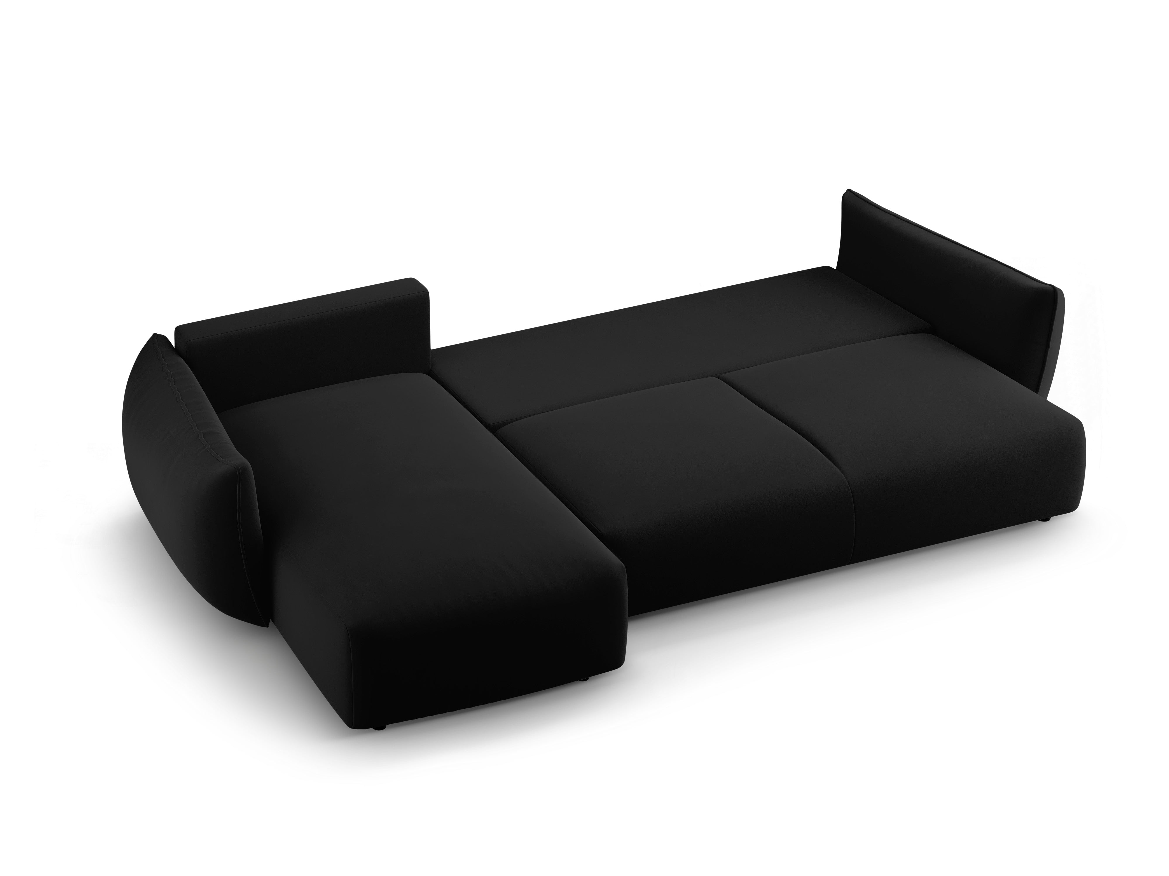 Left-facing velvet corner sofa with sleeping function MATERA black