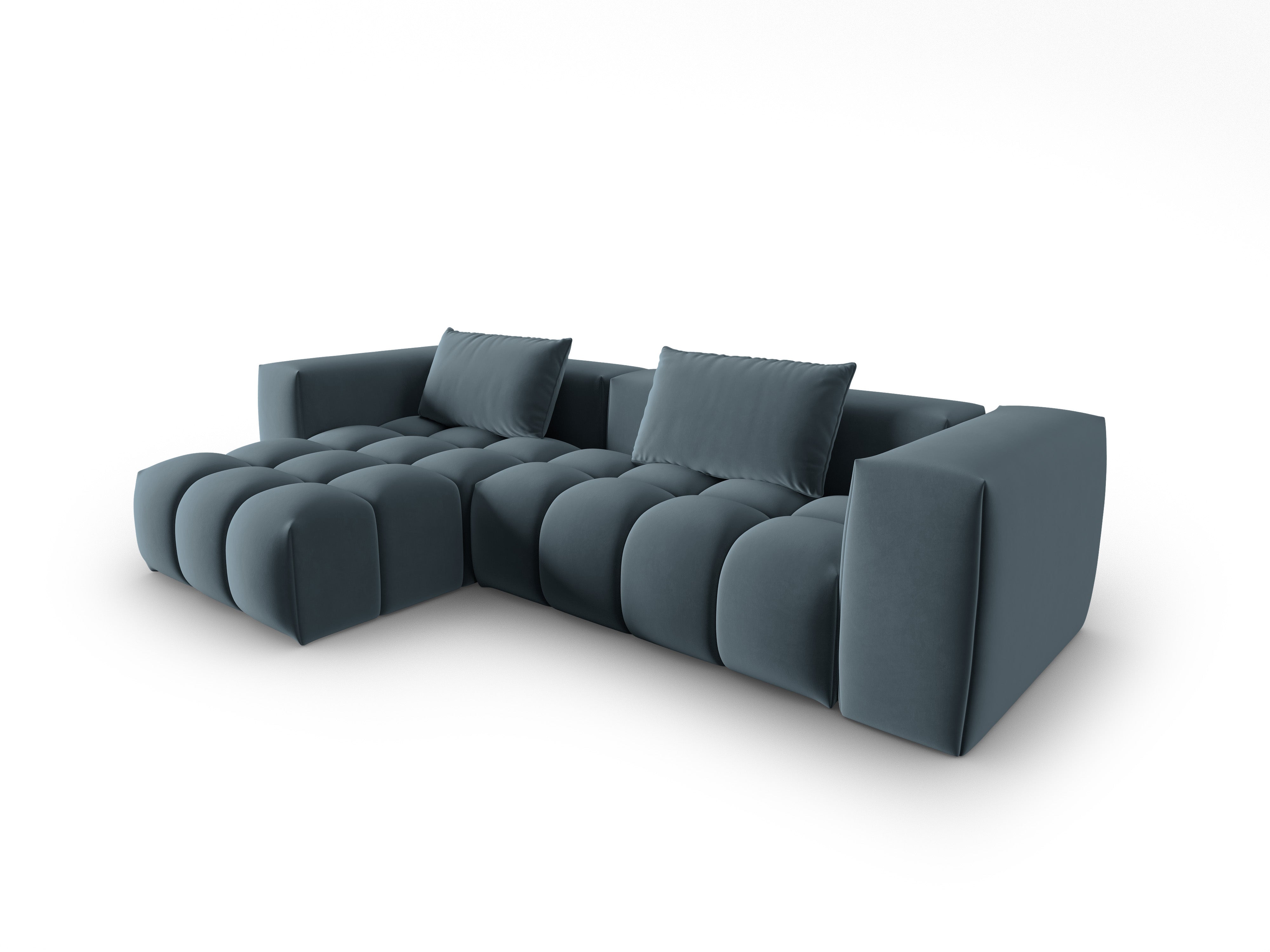 Velvet Corner Sofa for 3 People Left Side VERONA Blue