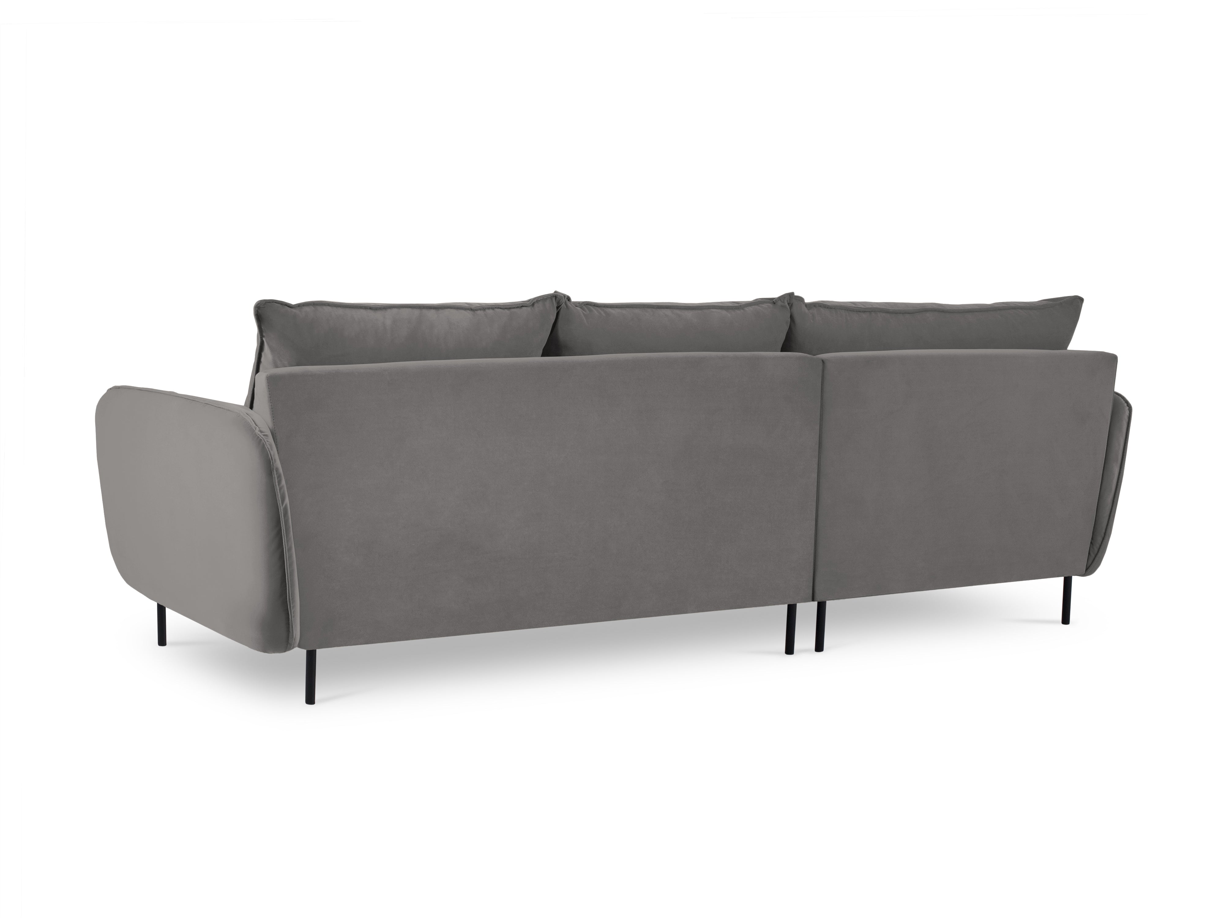 Left-facing velvet corner sofa for 5 people VIENNA in light gray with a black base