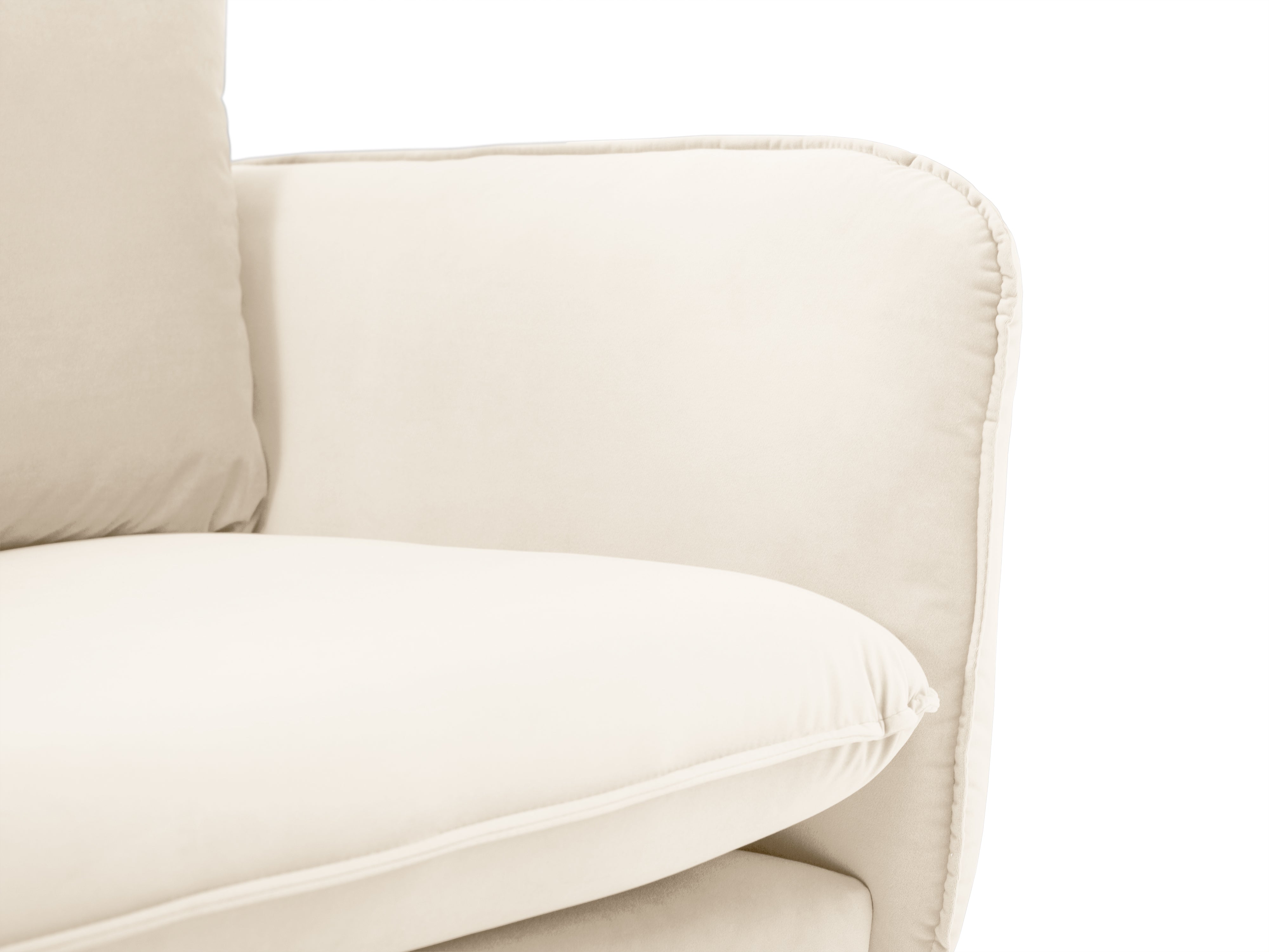 Left-facing velvet corner sofa for 5 people VIENNA in beige with a gold base