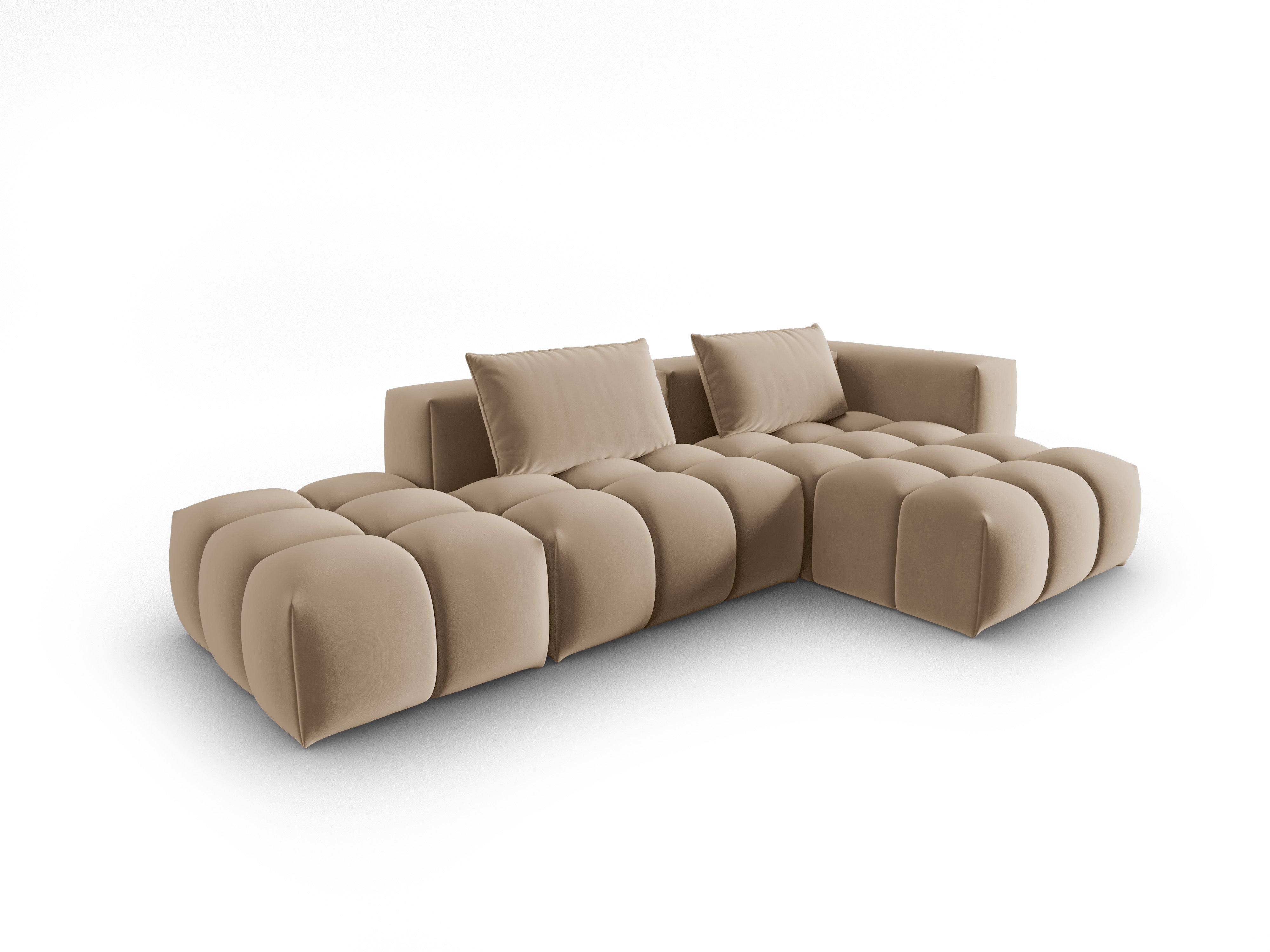 Open right-facing 4-seater velvet corner sofa VERONA sand