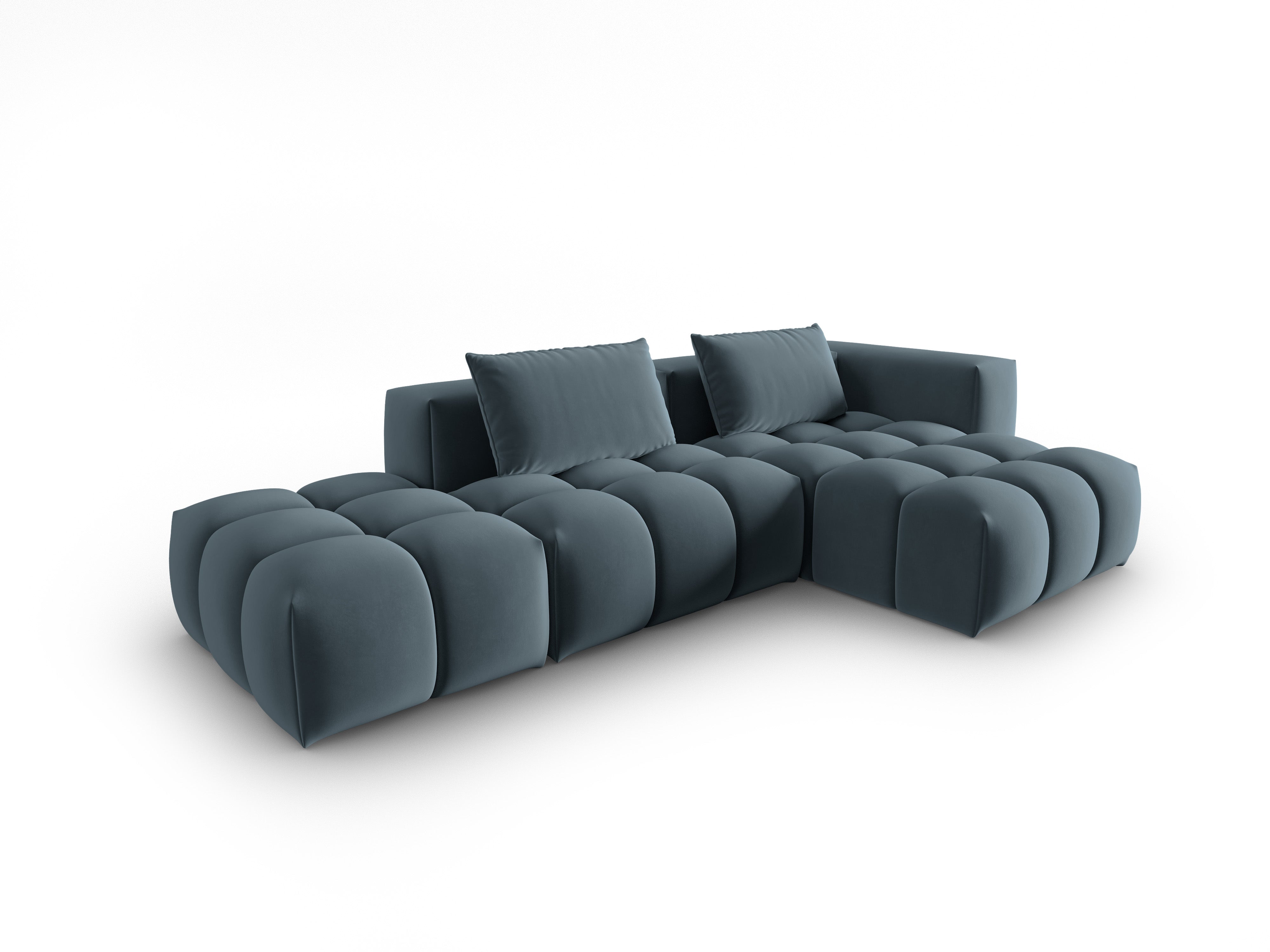 Open right-facing 4-seater velvet corner sofa VERONA blue