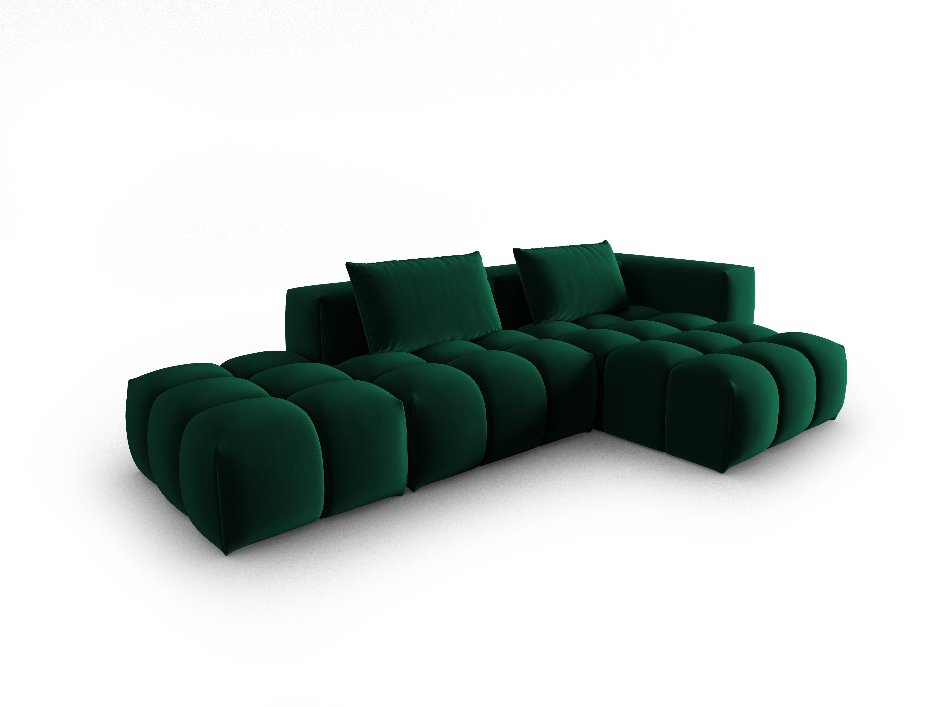 Open right-facing 4-seater velvet corner sofa VERONA bottle green