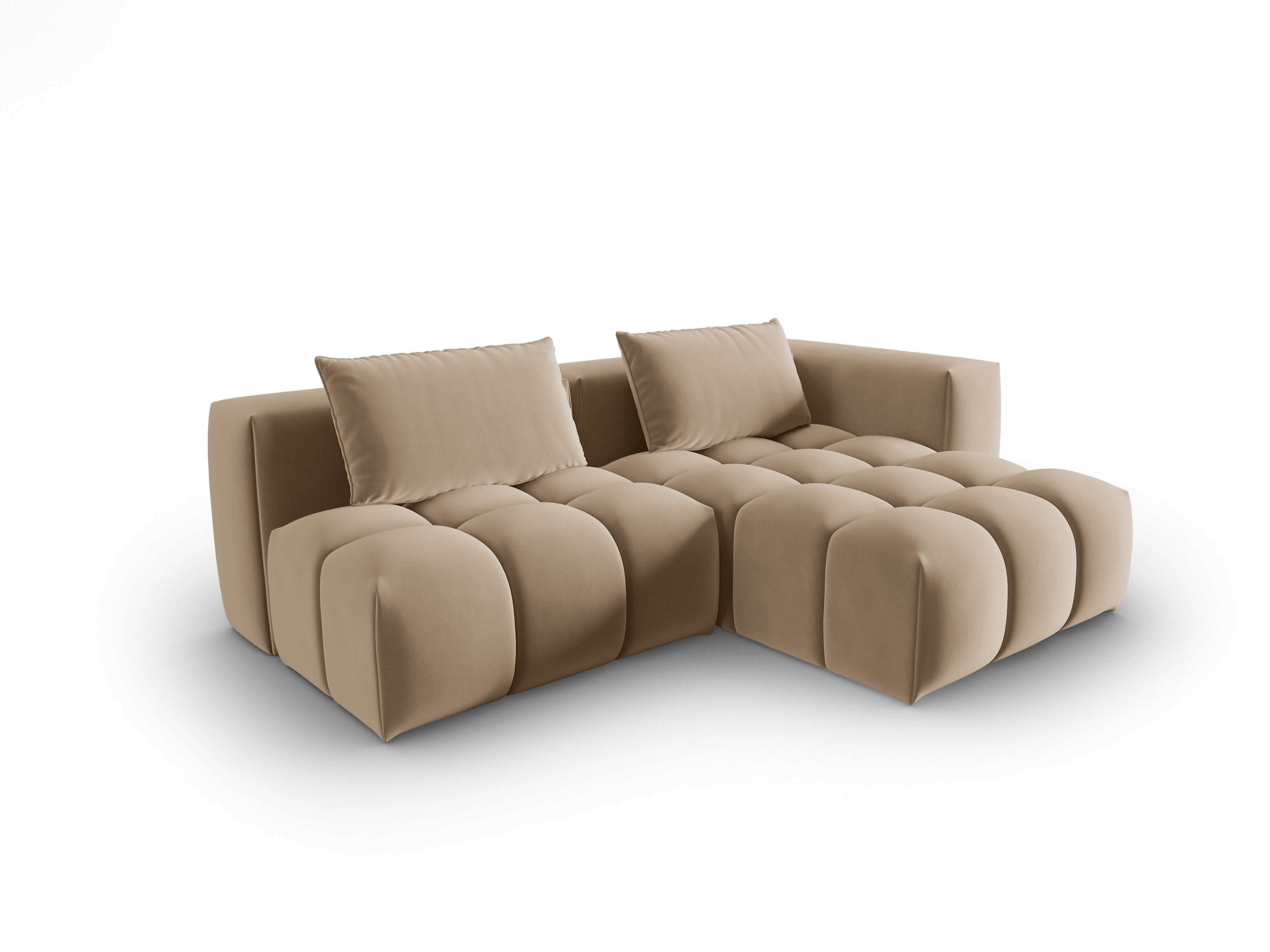 Velvet Corner Sofa for 3 People Right-Hand Open VERONA Sand