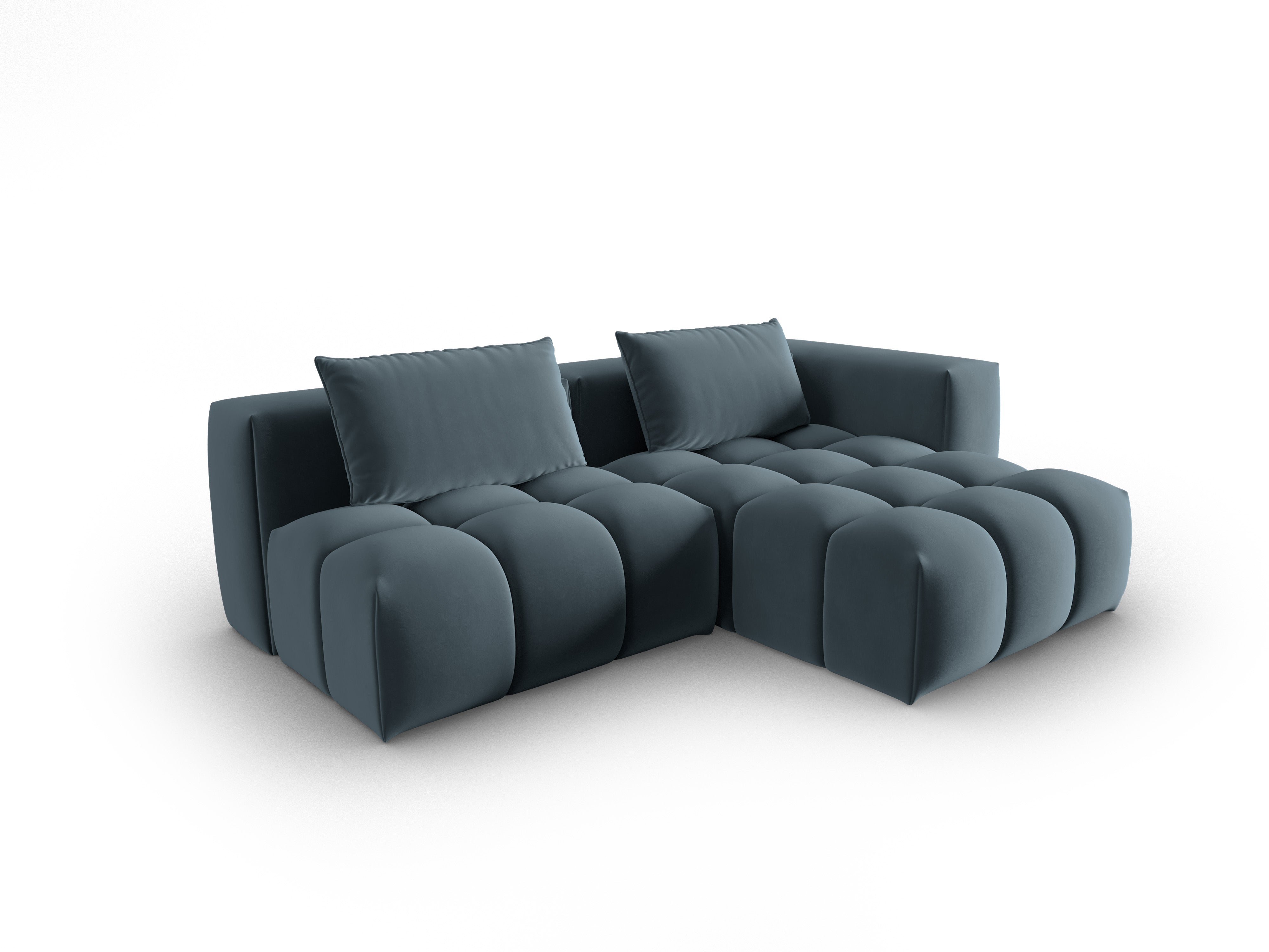 Velvet Corner Sofa for 3 People Right-Hand Open VERONA Blue