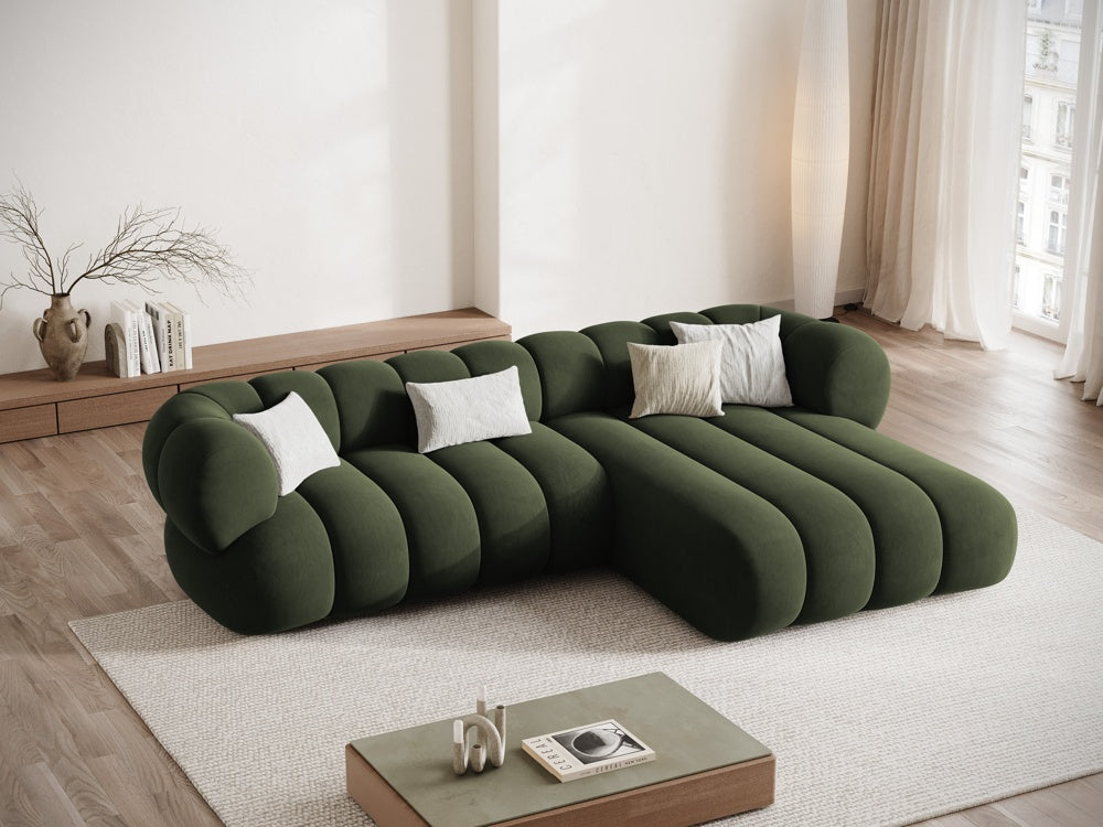 Green right-facing 5-seater velvet corner sofa KOGE