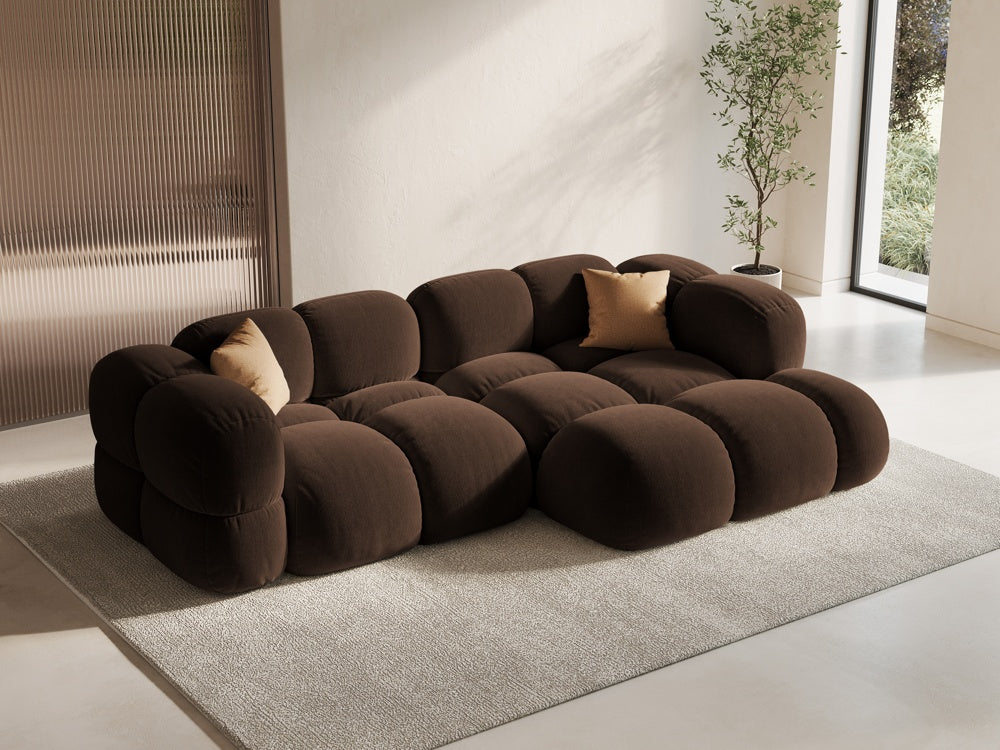 Velvet corner sofa for three people right-sided LORETTO chocolate