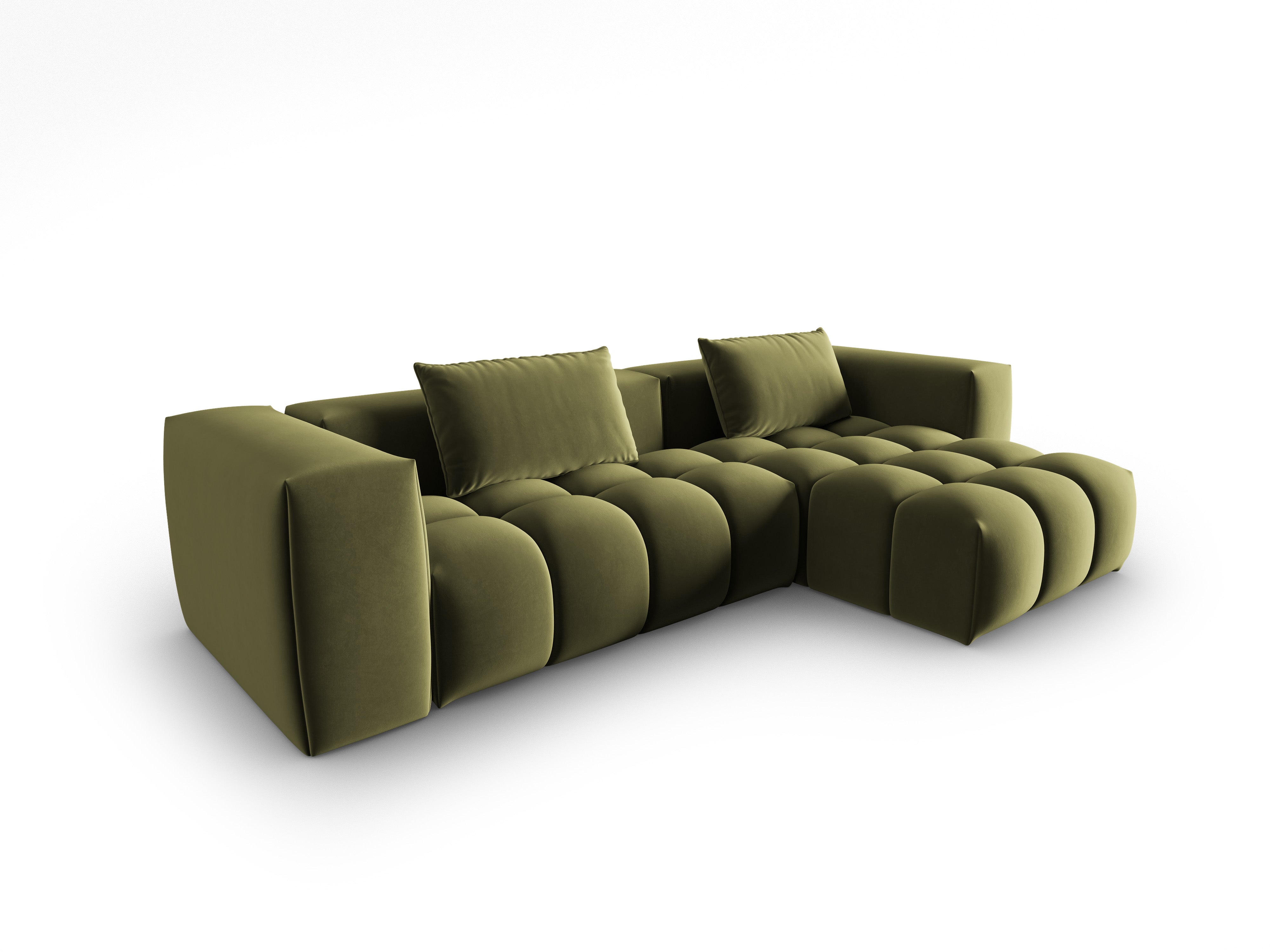Velvet Corner Sofa for 3 People Right Side VERONA Light Green