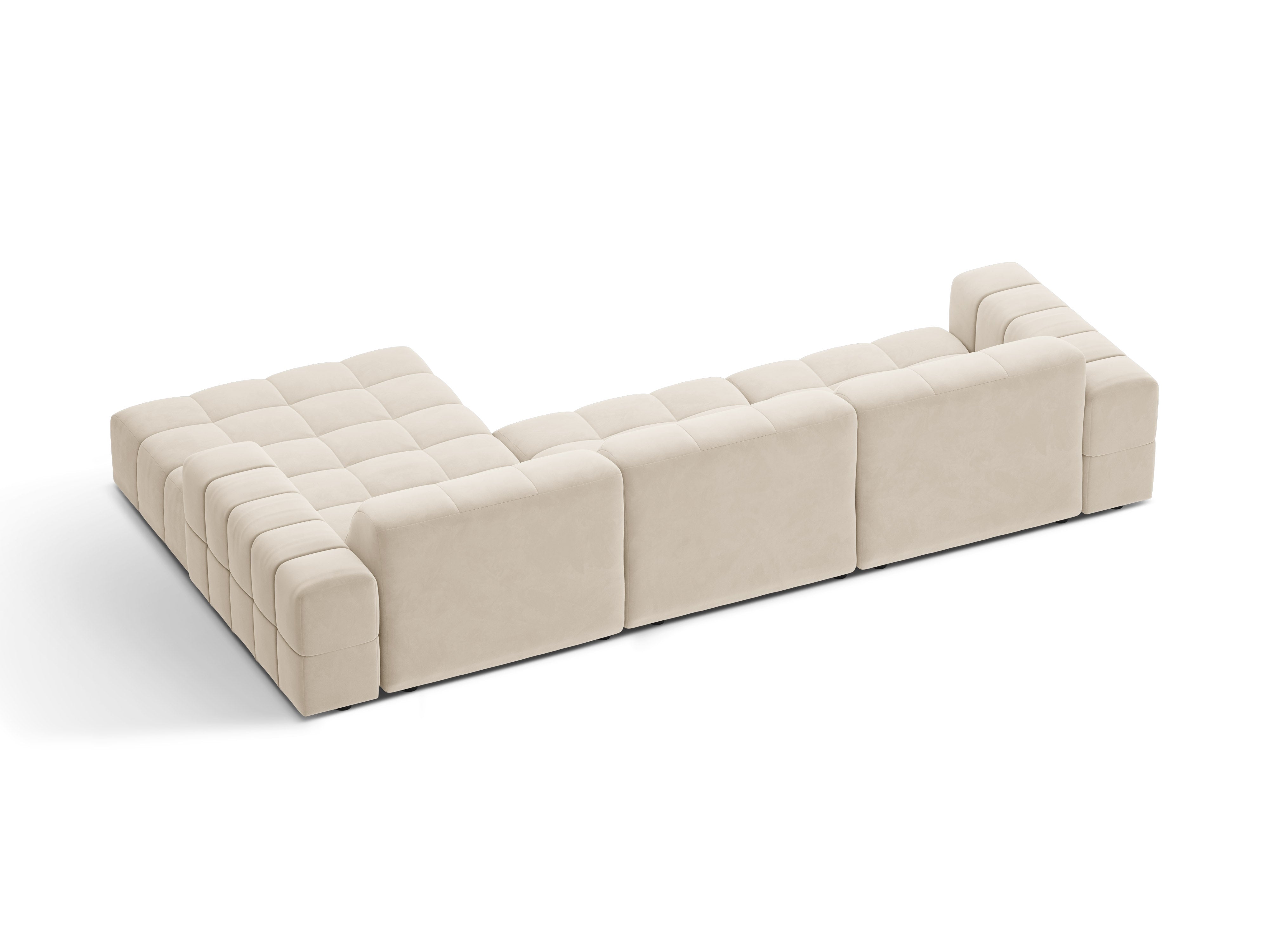 Narożnik prawostronny aksamitny 4-osobowy CHICAGO jasnobeżowy – sofa narożna