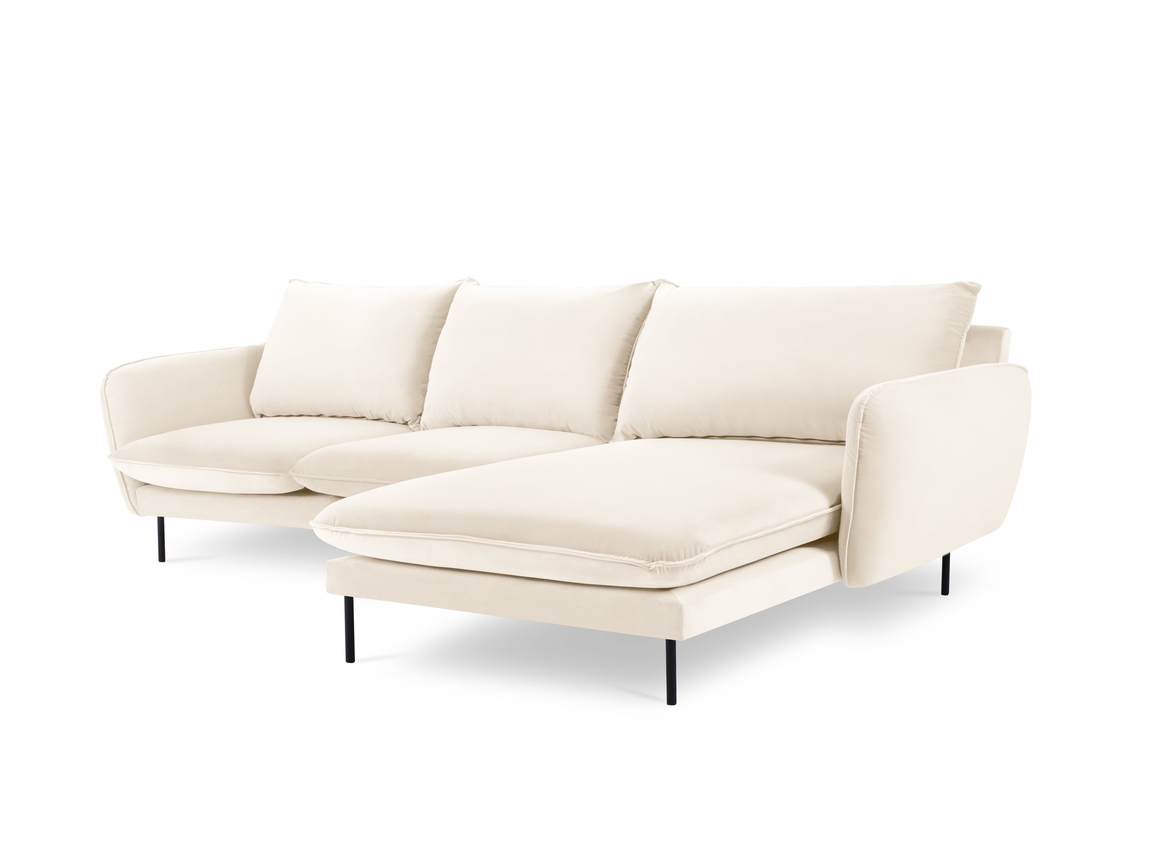 Beige Samt-Ecksofa für 5 Personen VIENNA mit schwarzem Fuß