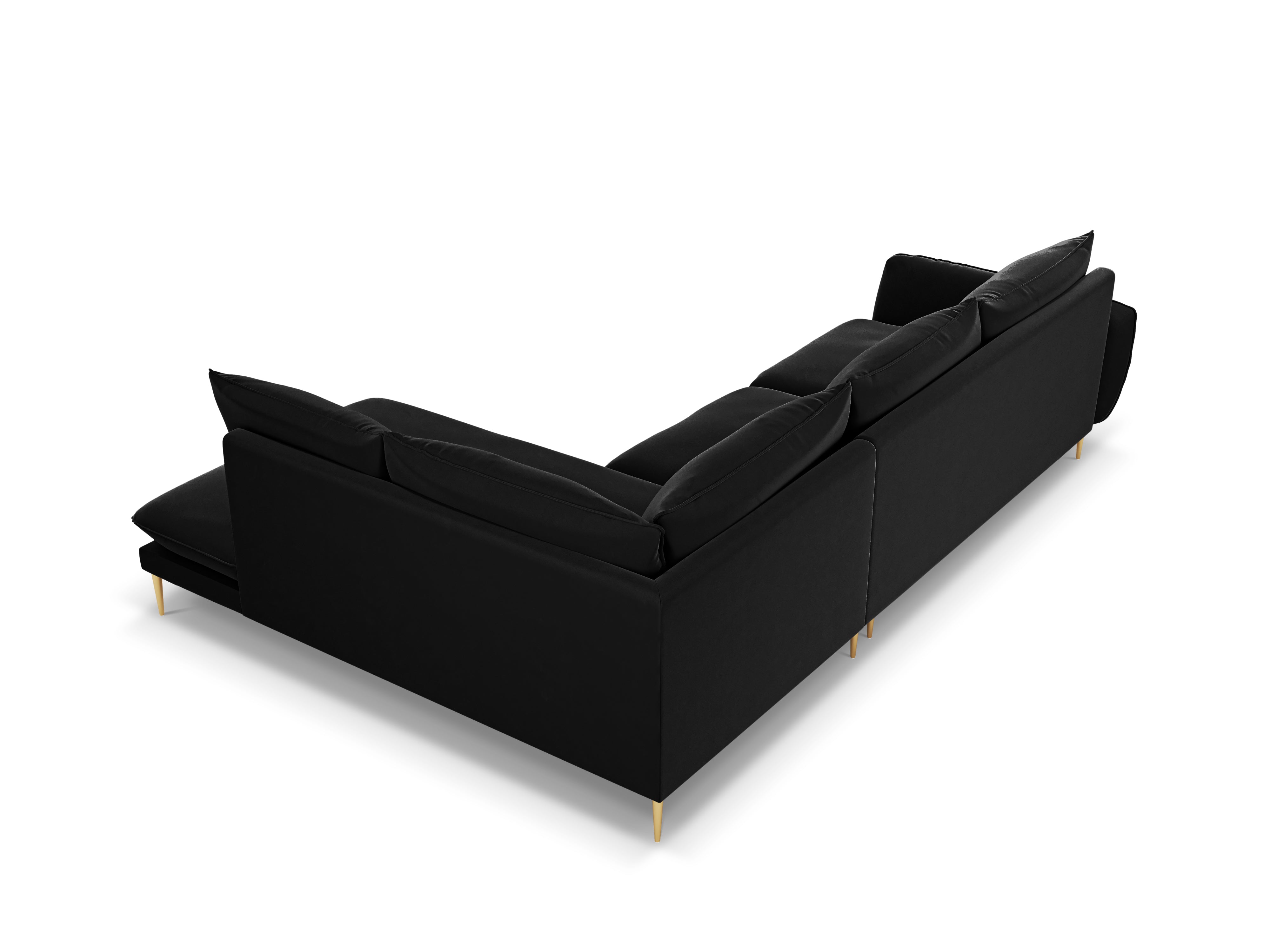 Velvet corner sofa for 6 people, right-facing, VIENNA, black with a gold base
