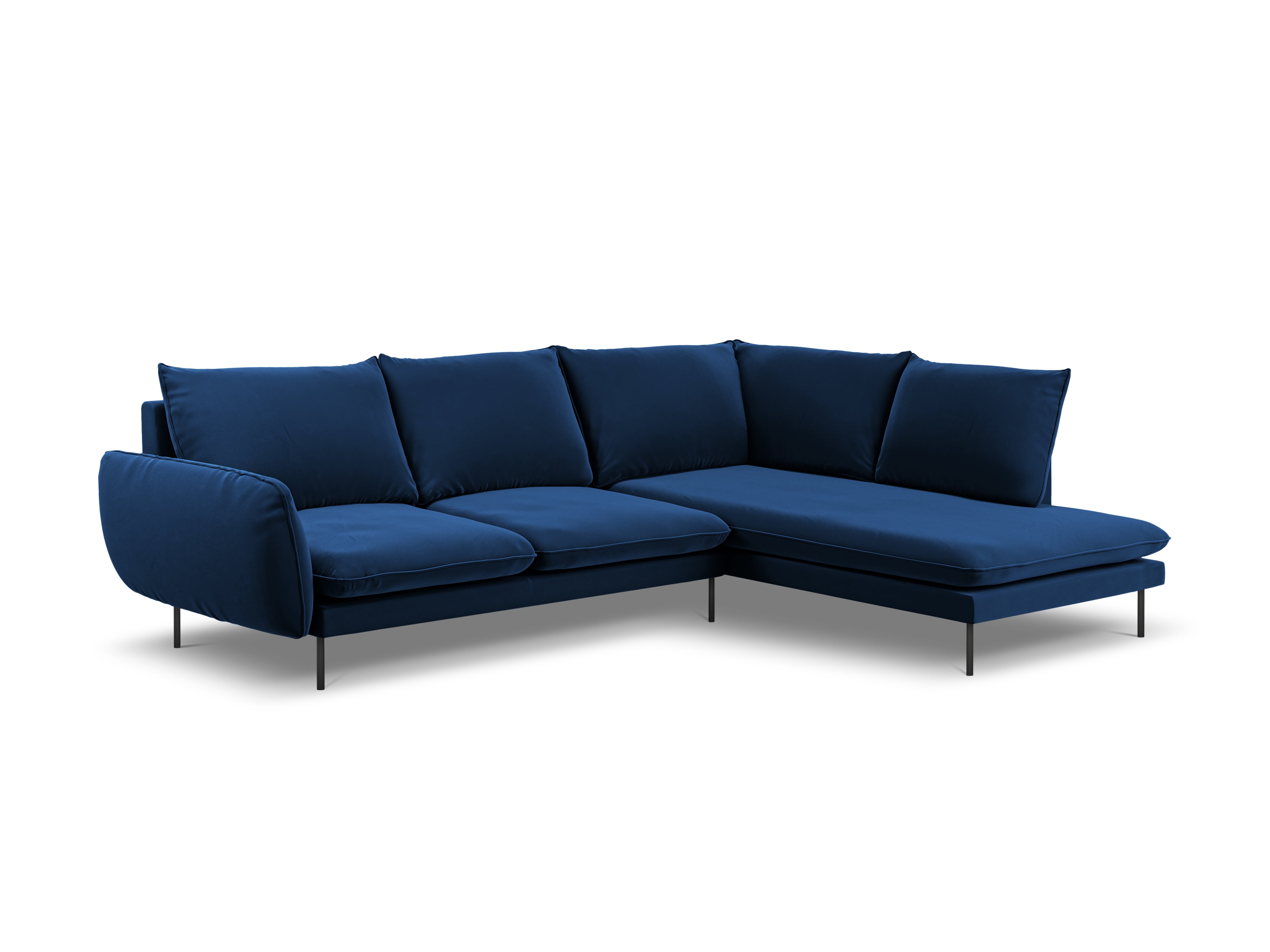 Velvet Corner Sofa for 6 People Right-Hand Side VIENNA Royal Blue with Black Base