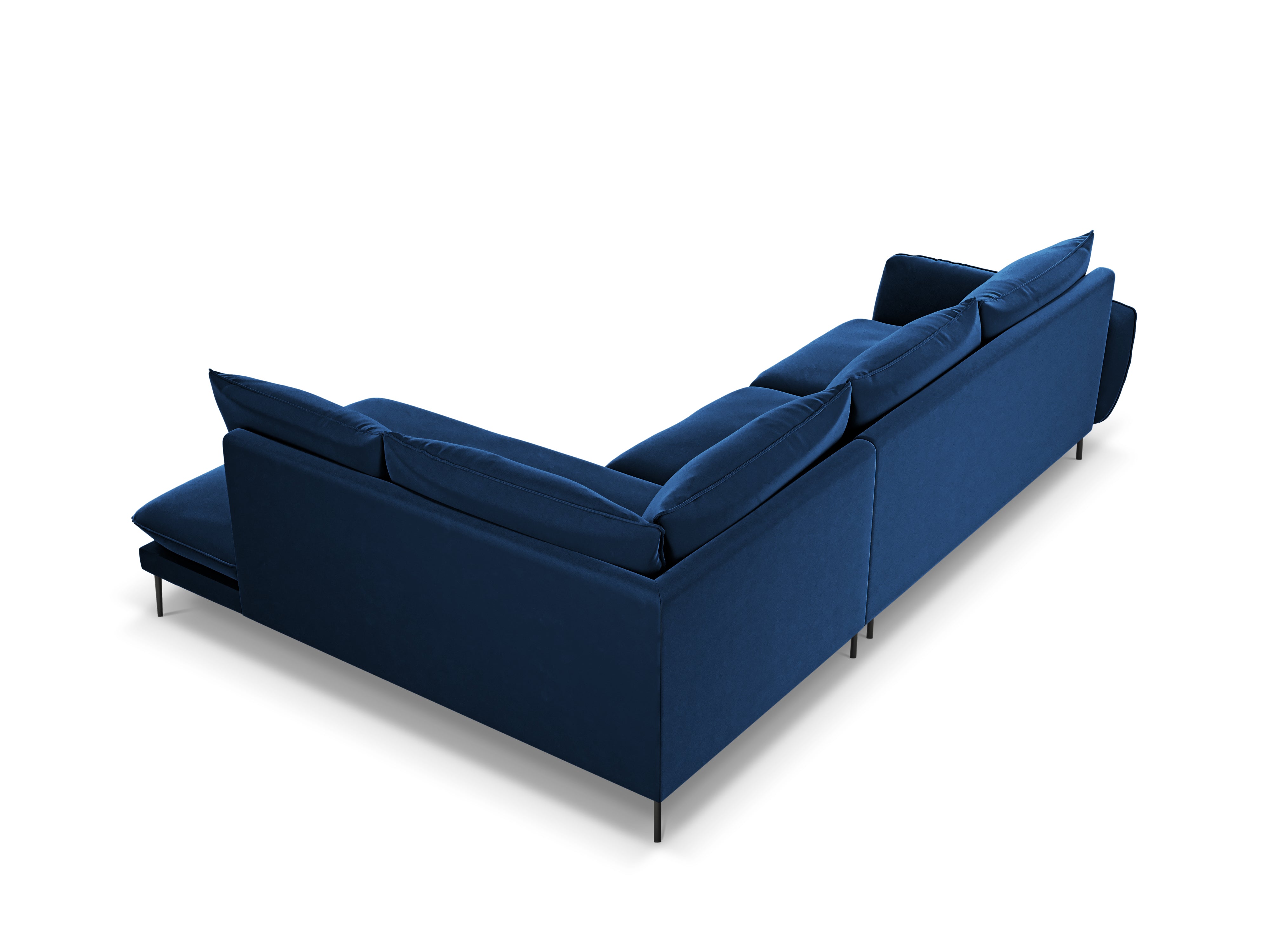 Velvet Corner Sofa for 6 People Right-Hand Side VIENNA Royal Blue with Black Base