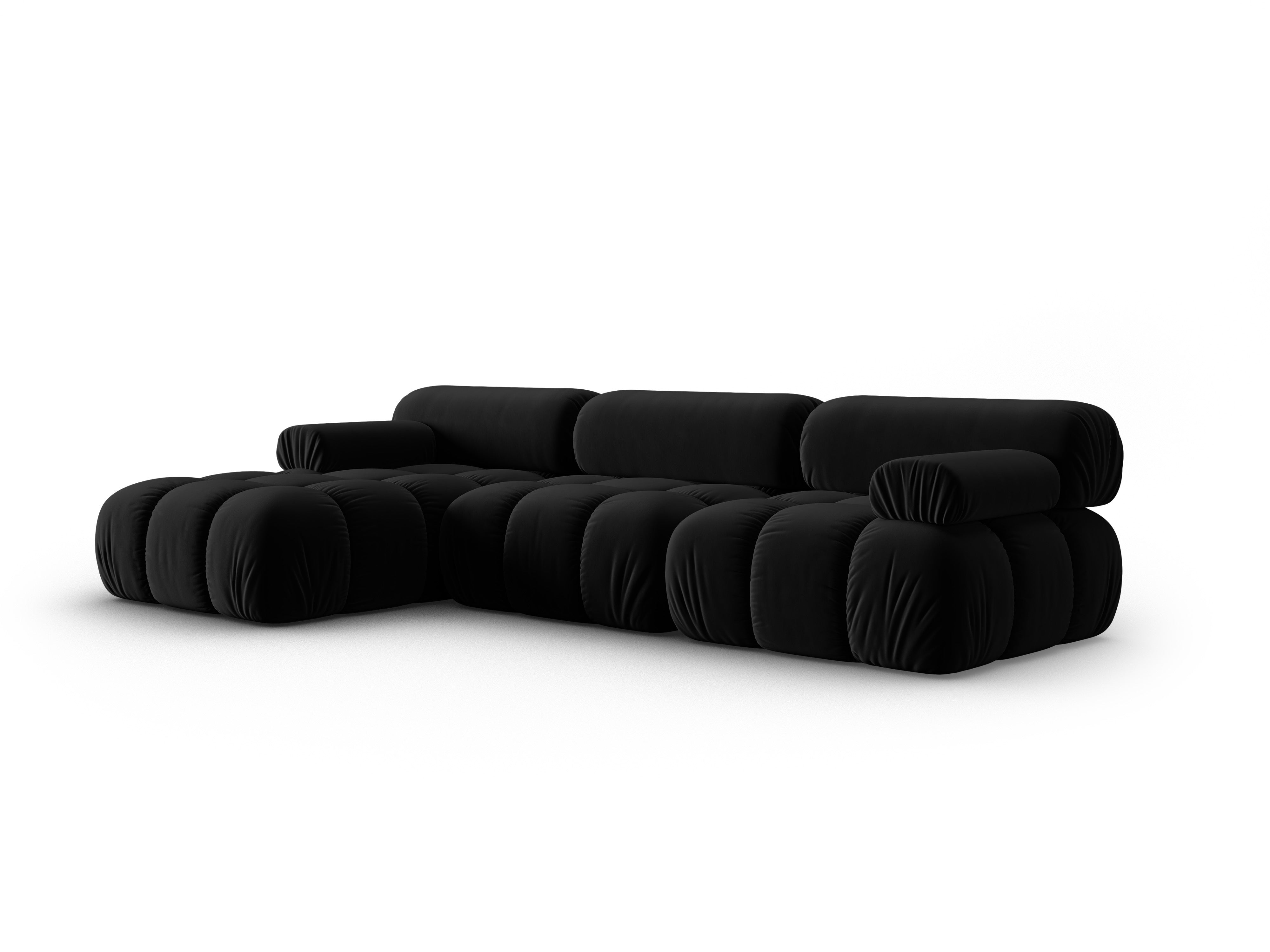 Black Velvet Left-Handed 4-Seater Corner Sofa CORTINA