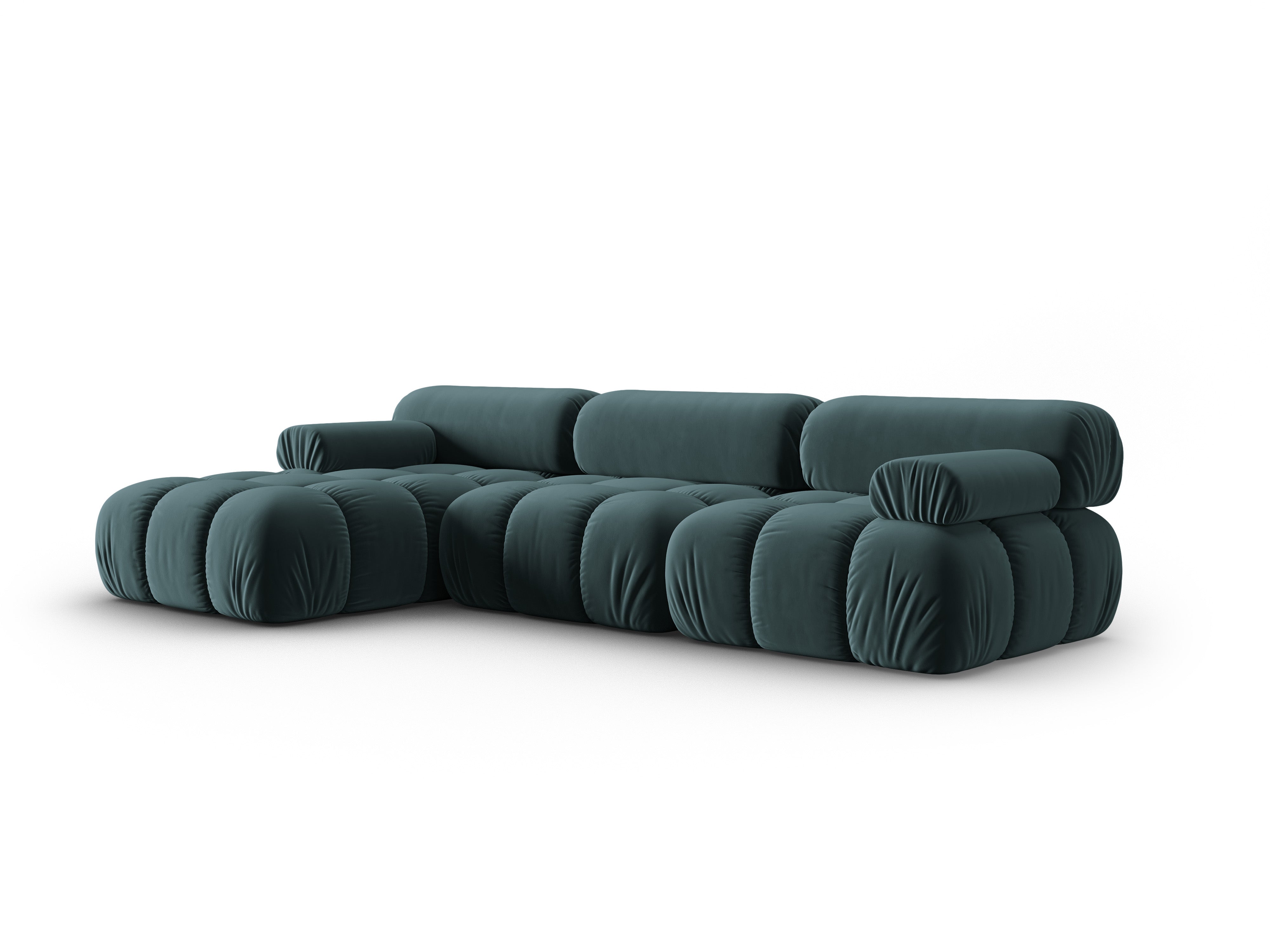 Turquoise Velvet Left-Handed 4-Seater Sofa CORTINA