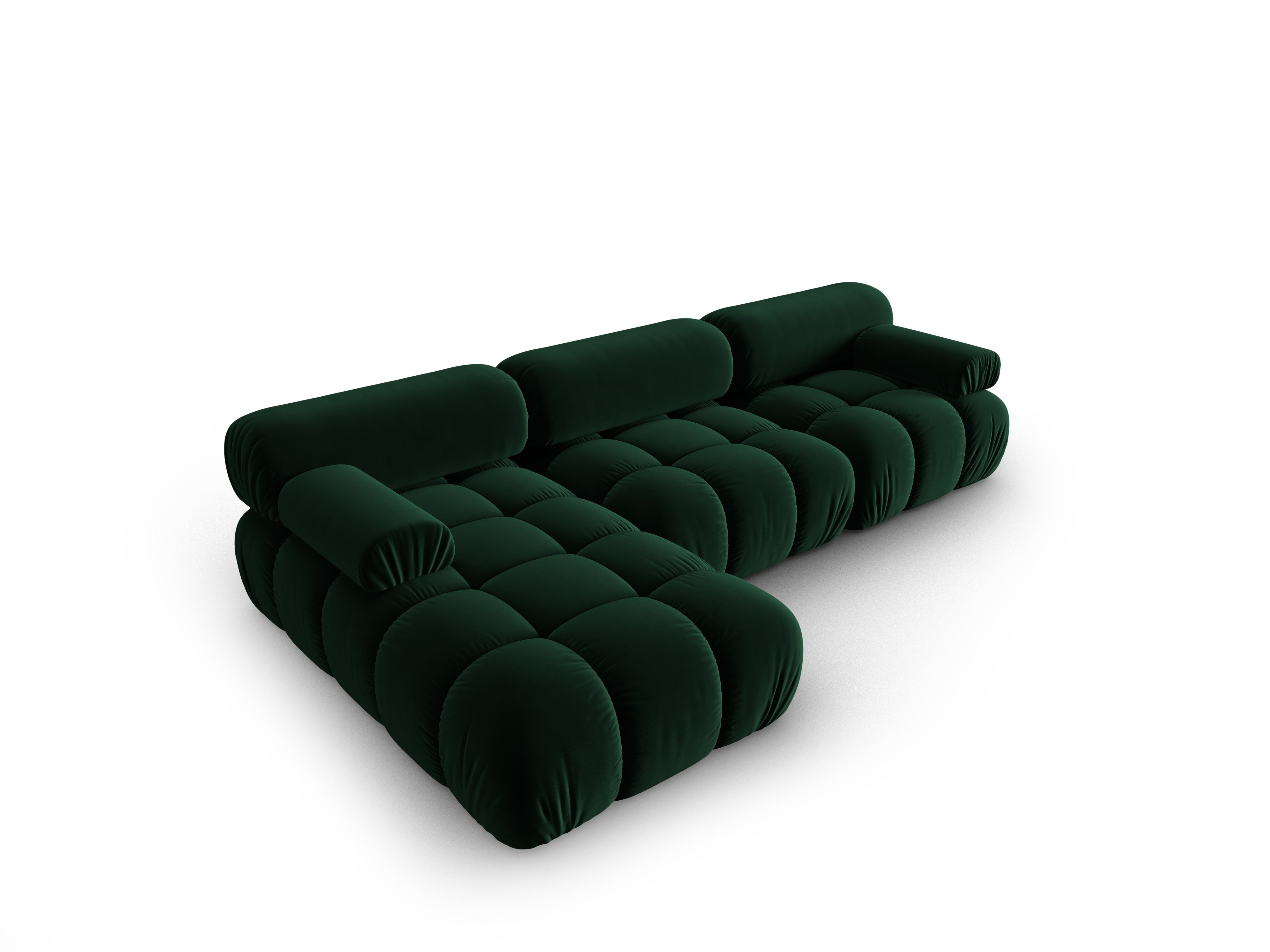 Velvet Corner Sofa for 4 People, Left Side, CORTINA in Bottle Green